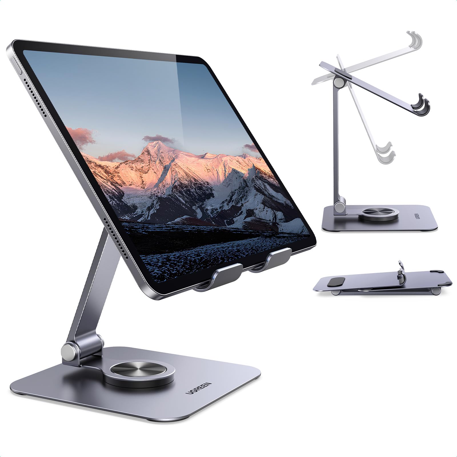 UGREEN Supporto Tablet da Tavolo in Alluminio Rotante | Porta Tablet Regolabile Pieghevole Compatibile con iPad Pro Air Mini Redmi Pad iPhone 17 Pro Max Air