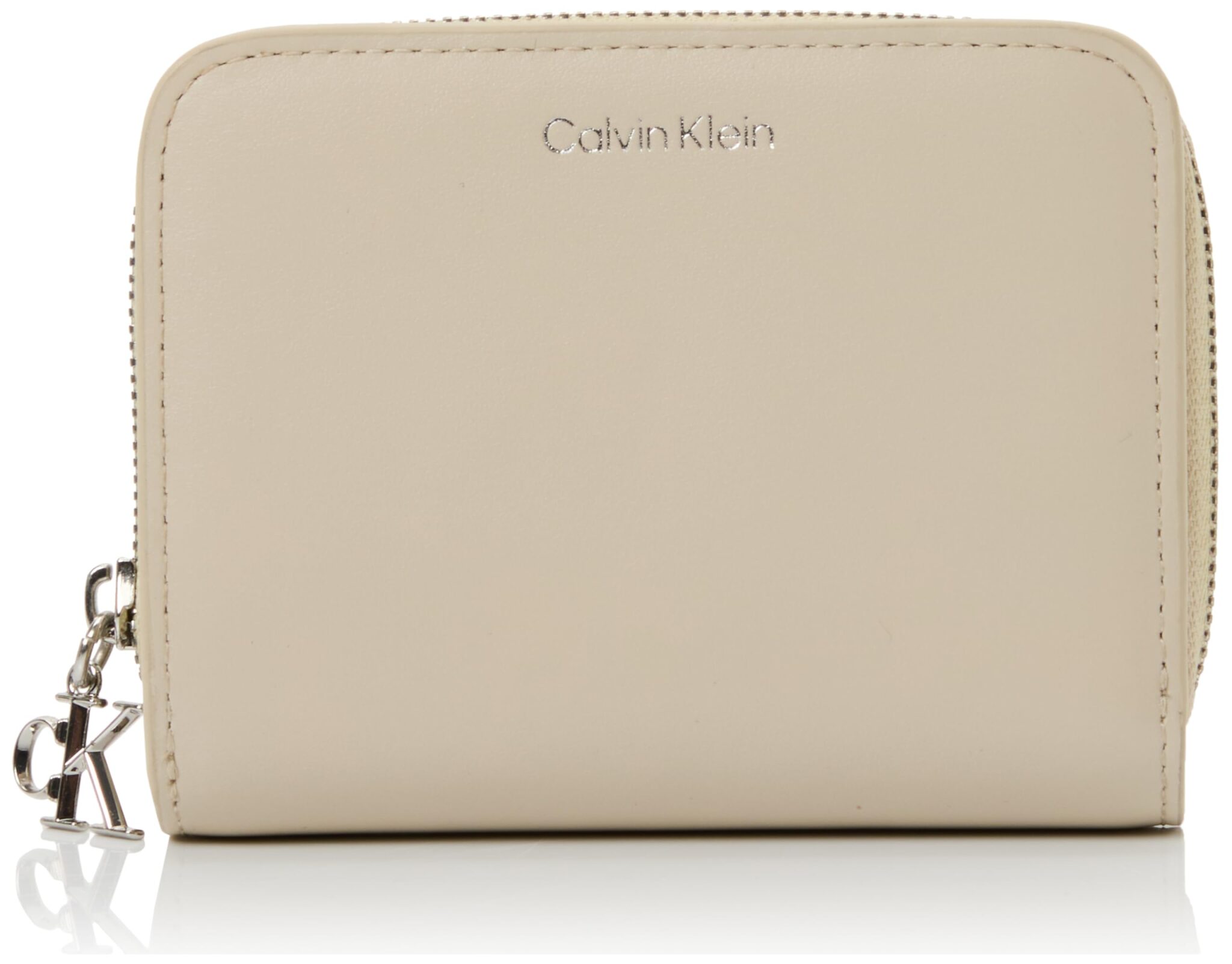 Calvin Klein Portafoglio da donna medio con cerniera, Bianco (fieno chiaro), Taglia unica