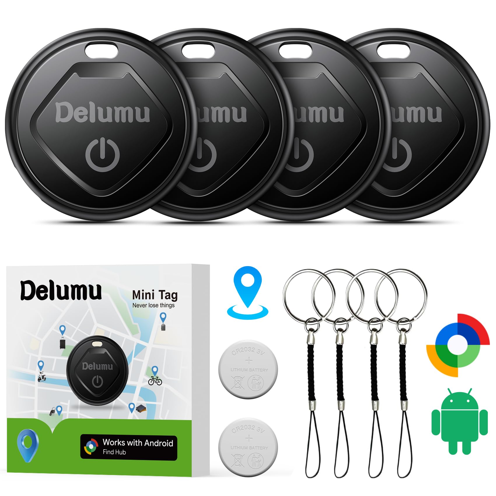CMINGKEJI Mini Tracker Android,4 Pieces Android Localizzatore GPS | senza SIM, Works with Google's Find Hub, Waterproof Portatile Tracker Bluetooth Key Locator for Luggage, Suitca…