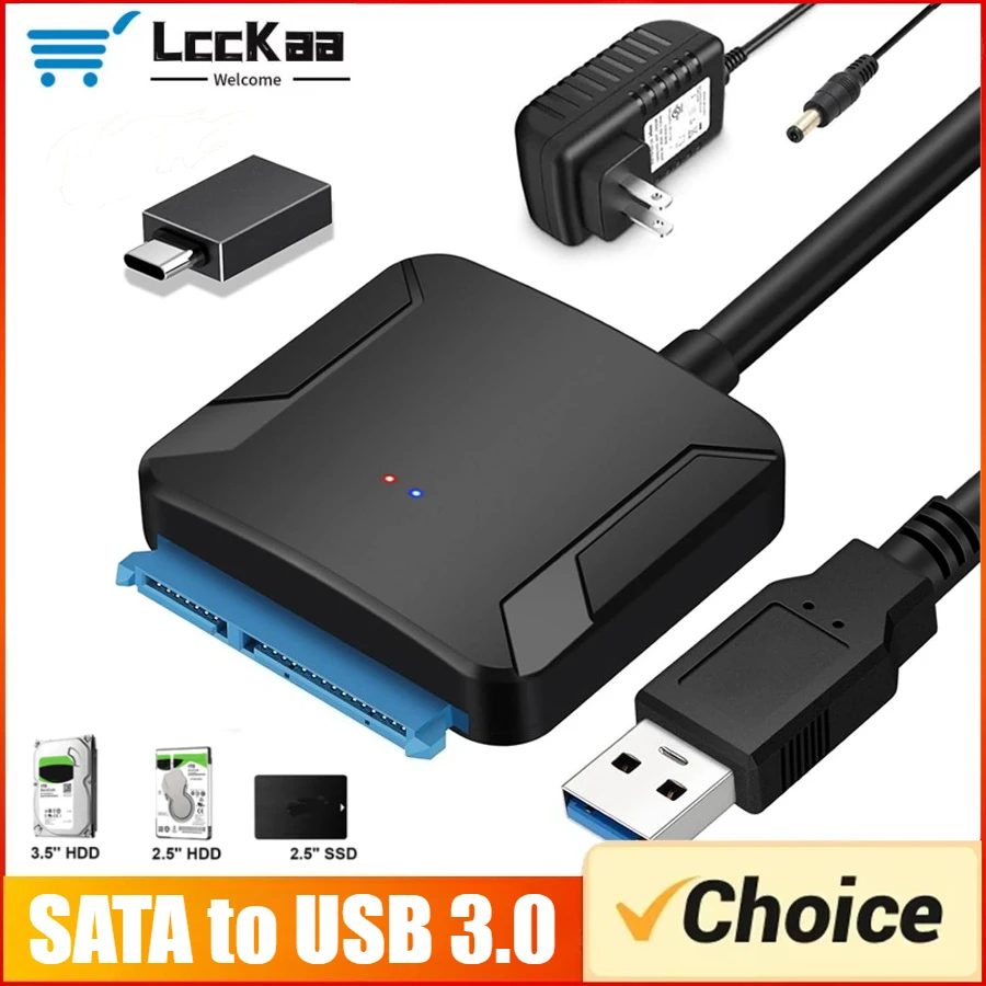 Cavo adattatore SATA a USB 3.0 per HDD SSD da 2,5/3,5 pollici SATA III Convertitore disco rigido Supporto UASP con adattatore di alimentazione 12V