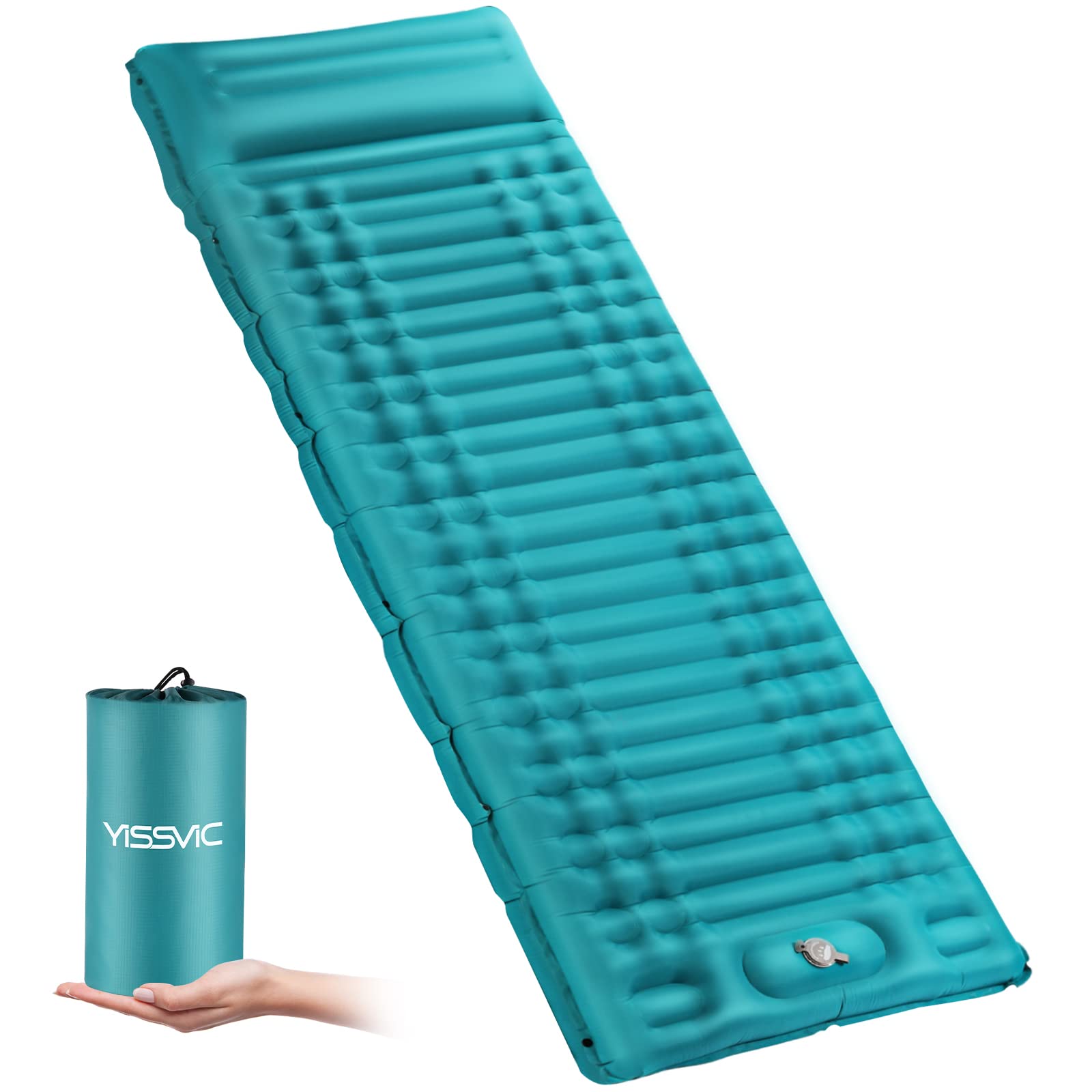 YISSVIC Materassino Campeggio Gonfiabile Autogonfiabile con Cuscino Portatile e Pieghevole per Outdoor, Arrampicata, Campeggio,Pesca, Spiaggia,Blu Cielo