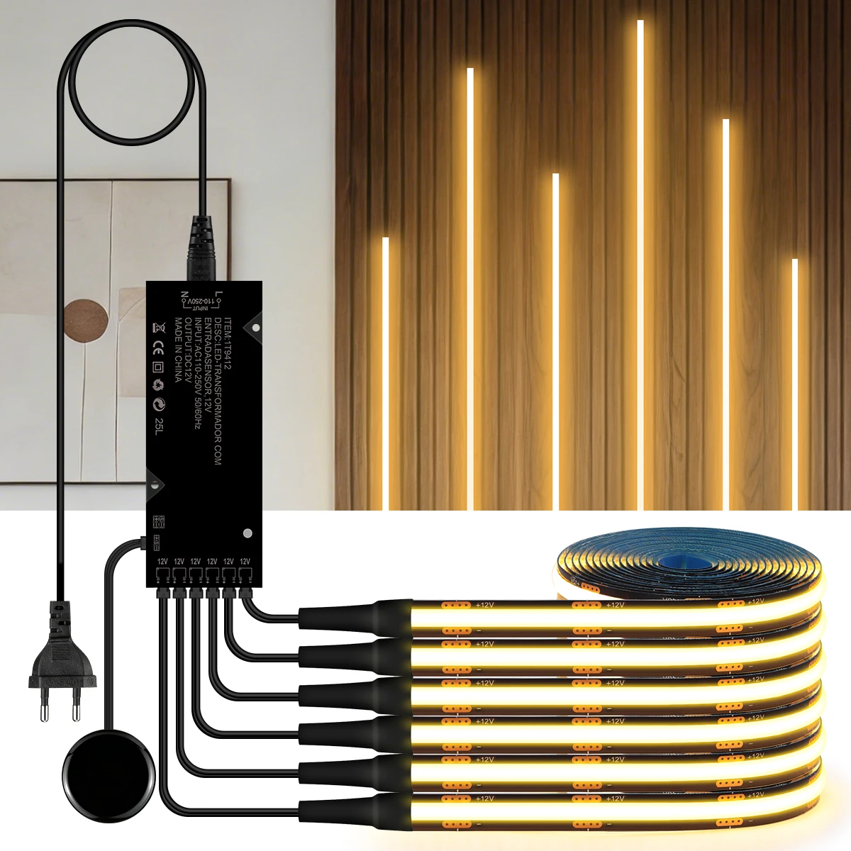 Touch Dimmable Nero PCB LED Strip Light Nastro COB per Noce Acustica Legno Slat Grille TV Sfondo Pannello a parete e Decorazione dell'armadio