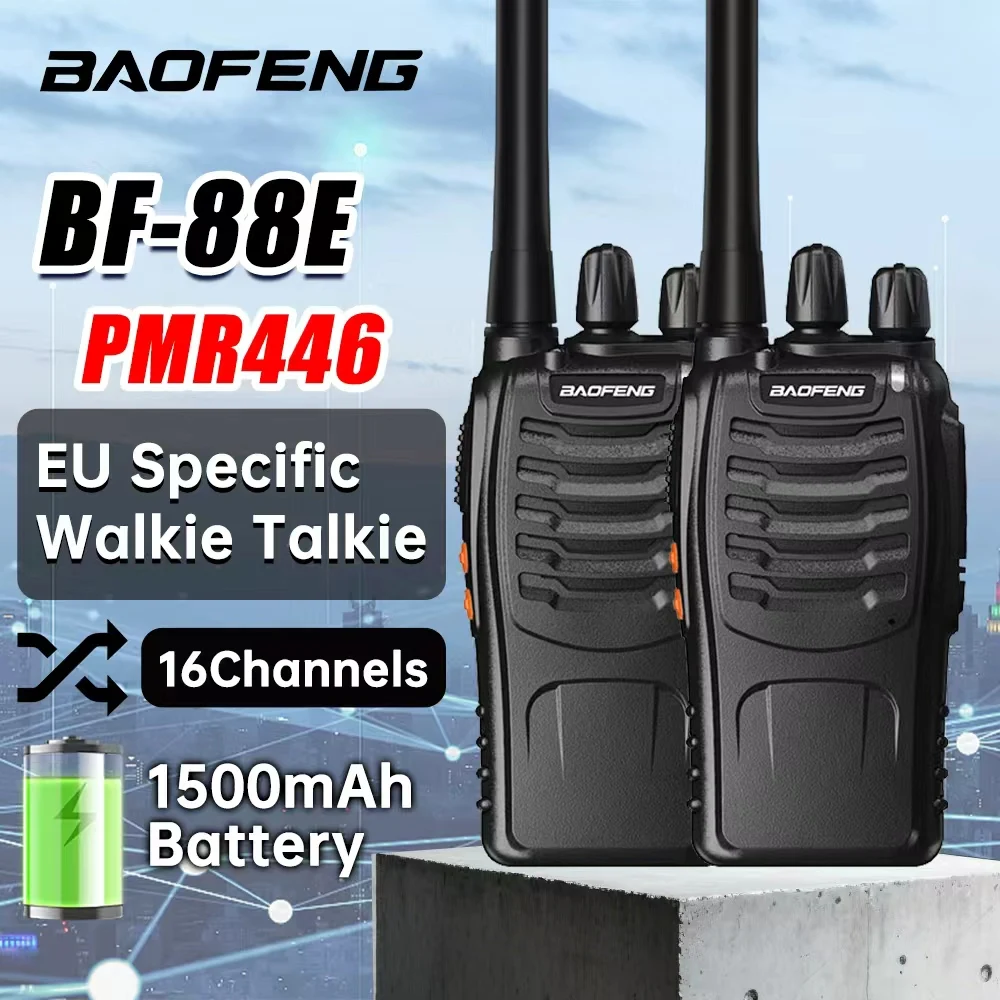 Baofeng BF-88E Radio Portatile PMR446MHz, 16 Canali, Batteria 1500mAh, Caricatore USB, Auricolare per Avventure all'Aperto e Famiglia