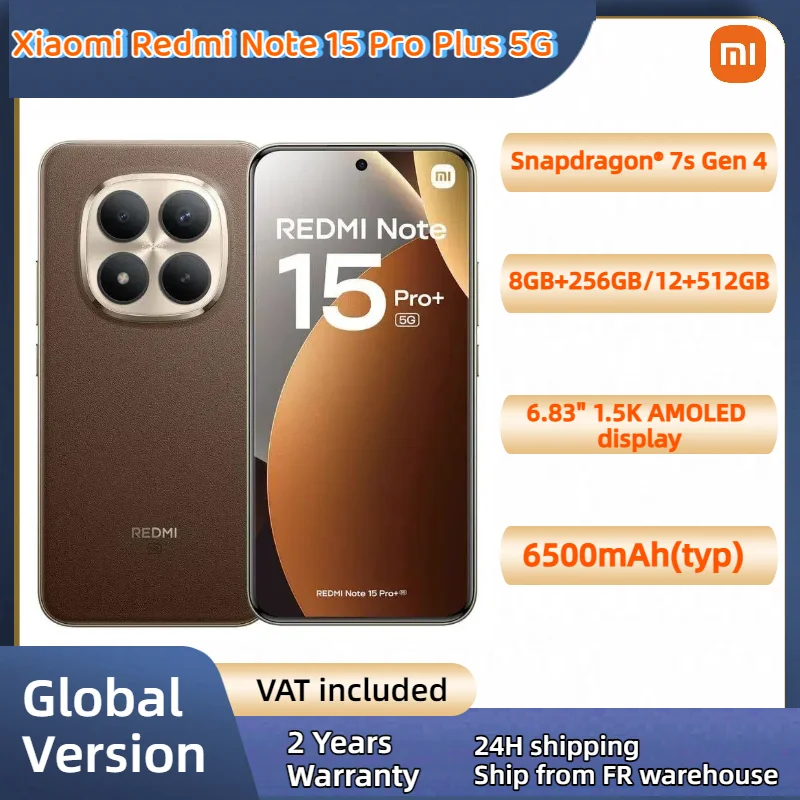 Xiaomi Redmi Note 15 Pro Plus 5G Versione Globale Snapdragon ® 7s Gen 4 NFC 6,83' 1,5K AMOLED Fotocamera Principale da 200MP 6500mAh 100W 120Hz