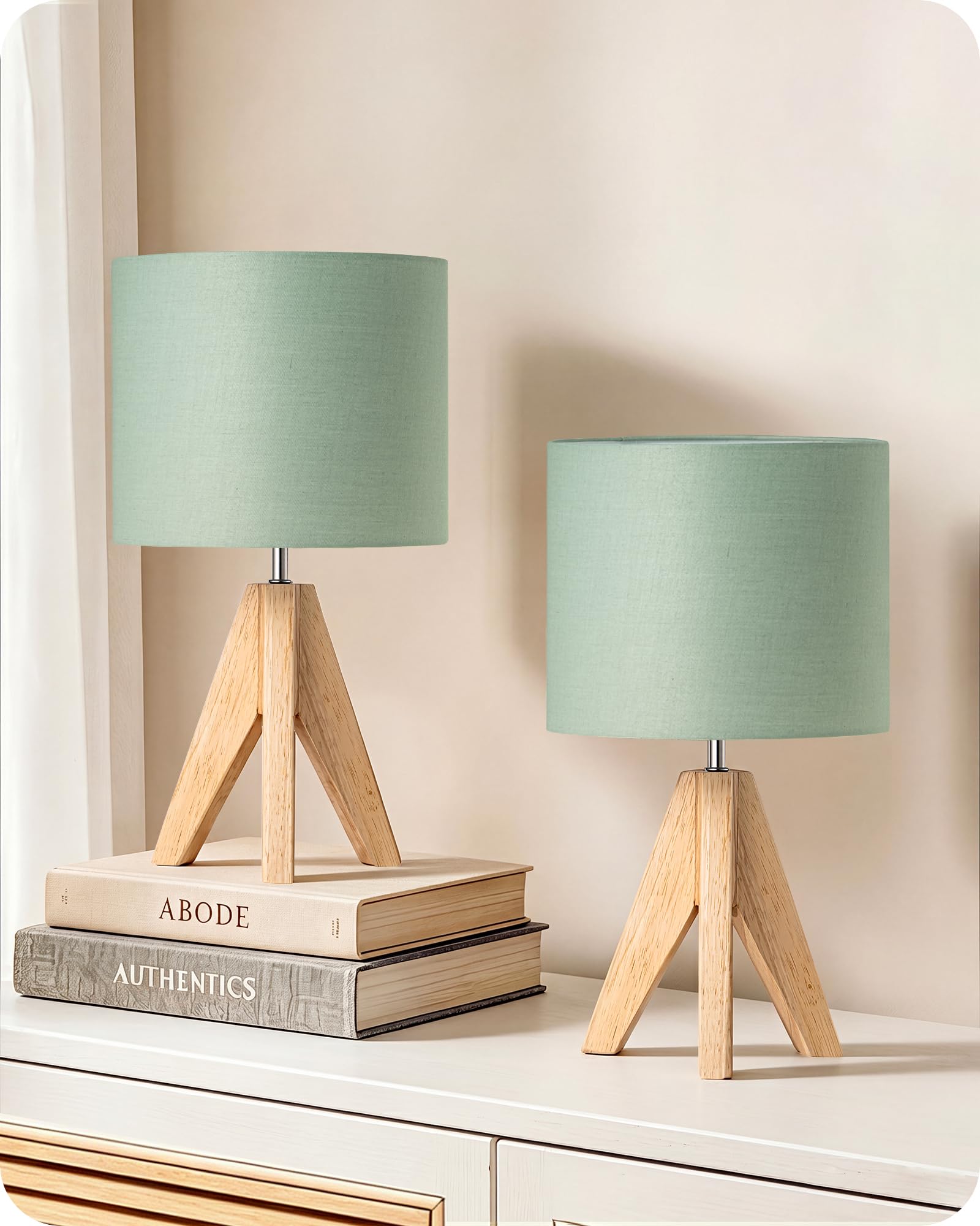 EDISHINE Lampada da Tavolo LED, Paralume in Lino e Base in Legno, Set da 2 | Lampada da Tavolo Moderna, Luce Bianca Calda 2700K, Lampada da Comodino E27 per Camera da Letto, Soggi…