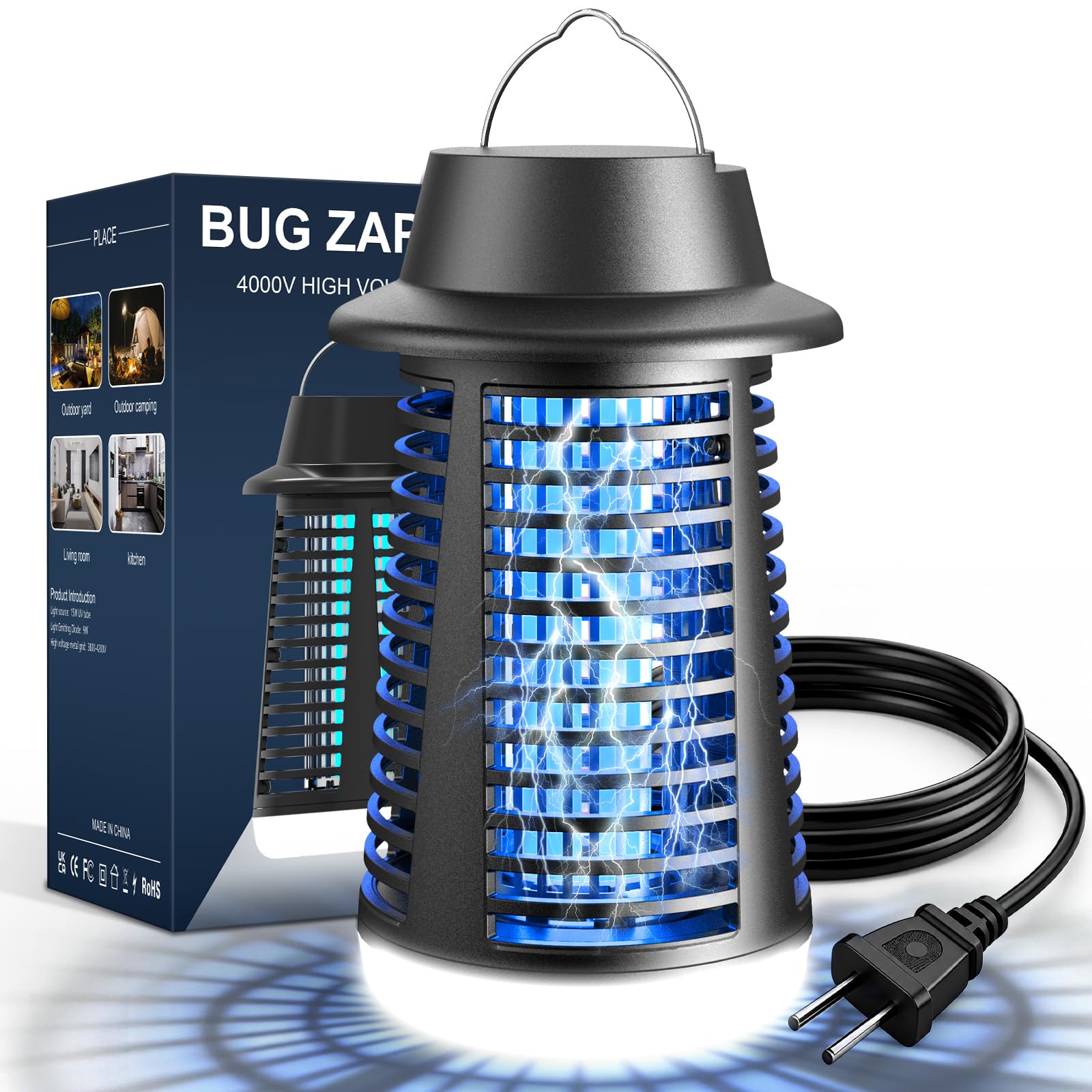 Lampada Antizanzare, Tecnologia a Scarica Elettrica 4250V AntiZanzare con Tenuta IPX4, Protezione con Luce UV 20W e Illuminazione a LED, Azione Repellente Zanzare per Interni/Este…