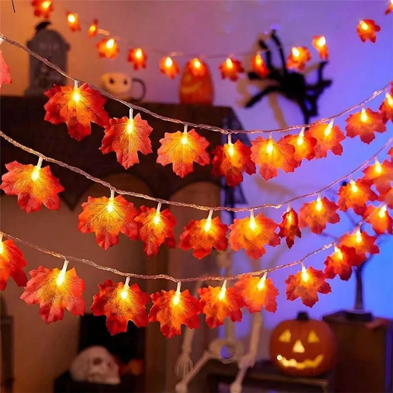 Luci a stringa a forma di foglie di Halloween, luci decorative, luci fatate a LED, alimentate a batteria, per interni ed esterni, decorazioni per feste di Halloween