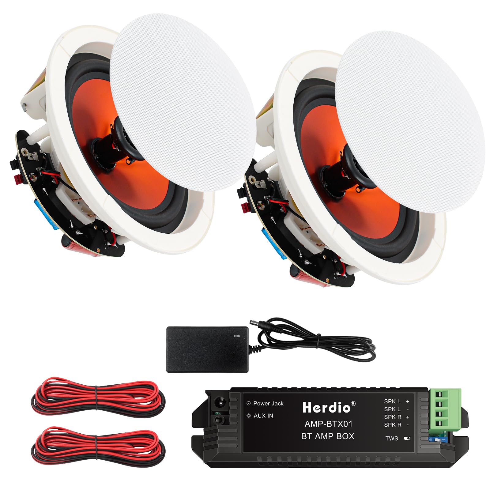 Herdio 2 Way Round 6.5 Pollice Altoparlanti da soffitto 300 Watt Built-in Bagno Altoparlante per Camera da letto Casa Soggiorno, Compatibile con Bluetooth