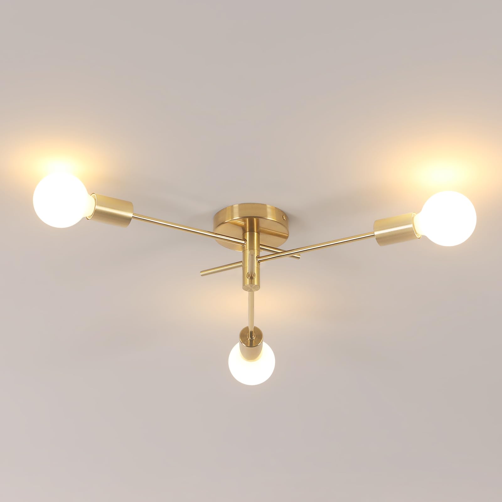 Riserva Lampadario Industriale Oro E27, 3 Luci Orientabile 180° | Plafoniera Soffitto Moderno in Ferro per Camera da Letto, Soggiorno, Cucina, Corridoio