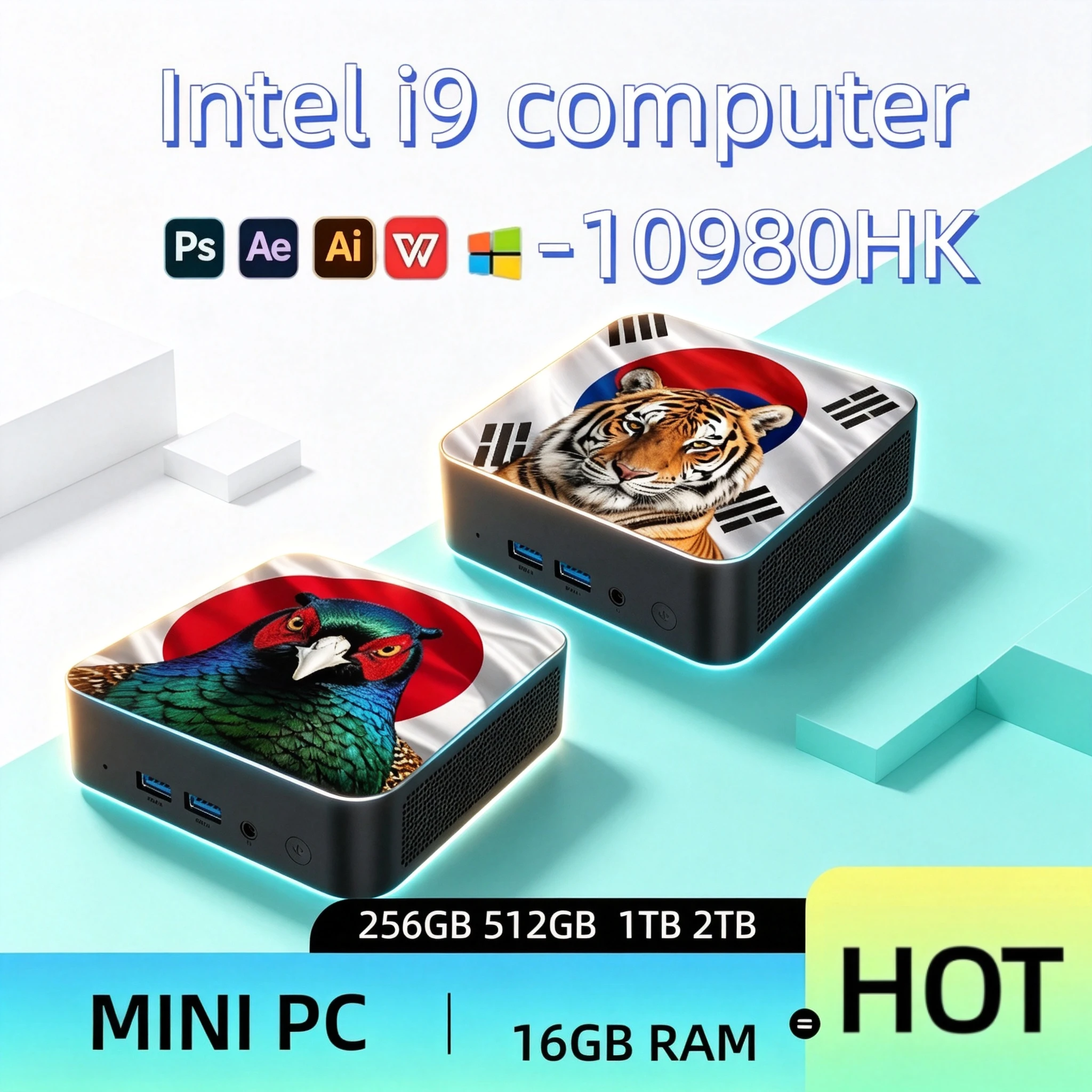 Mini PC Ultra Veloce Intel Core i9 10980HK 16GB DDR4 NVMe SSD Triplo 4K Raffreddamento Silenzioso Desktop Compatto per Ufficio Casa Edizione Media