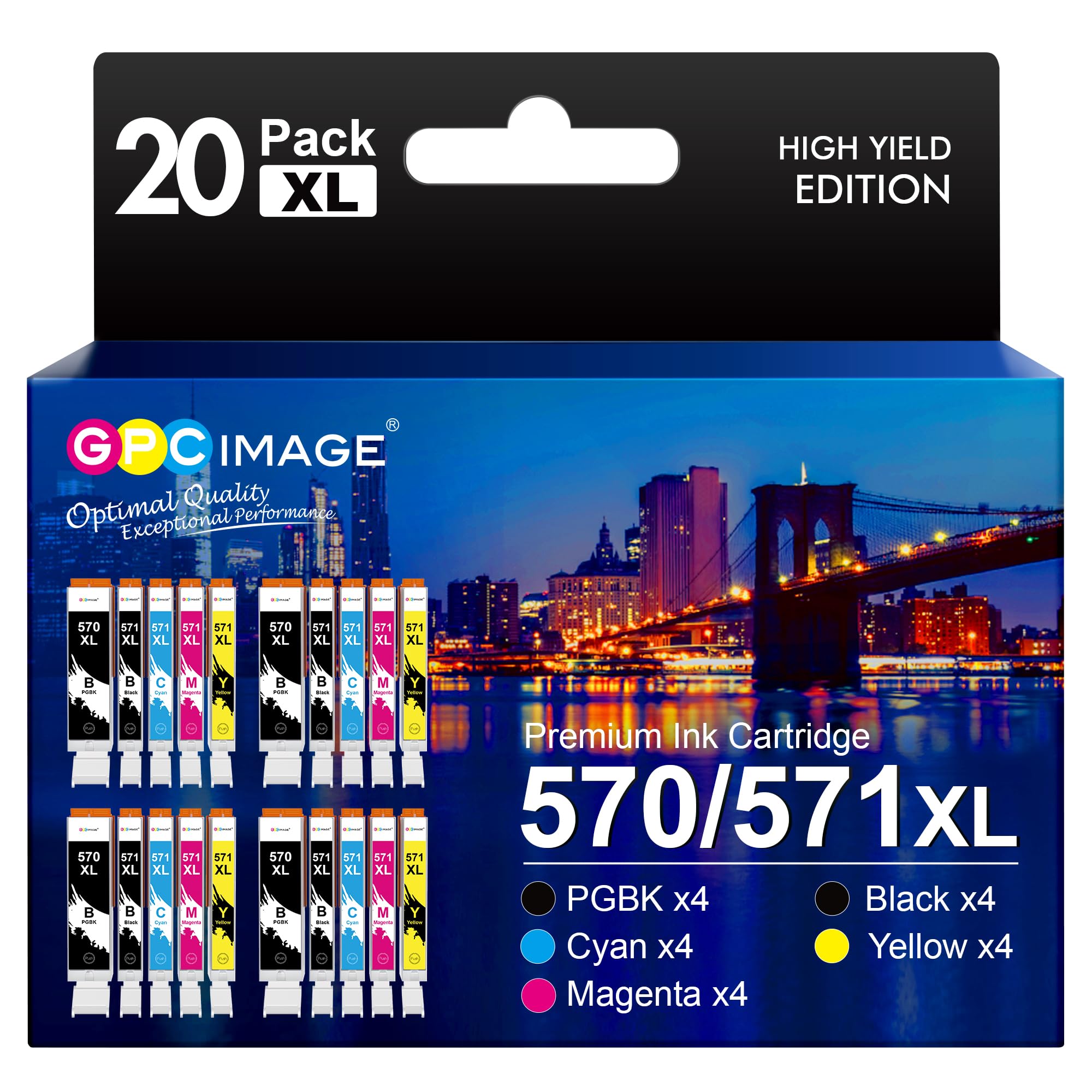 GPC Image 570XL 571XL Cartucce Compatibili per Canon 570 571 (20-Pack) | PGI-570XL CLI-571XL per Canon 570 571 XL, Pixma TS5050 MG5750 MG5751 MG685, TS5051 TS6050 TS8050