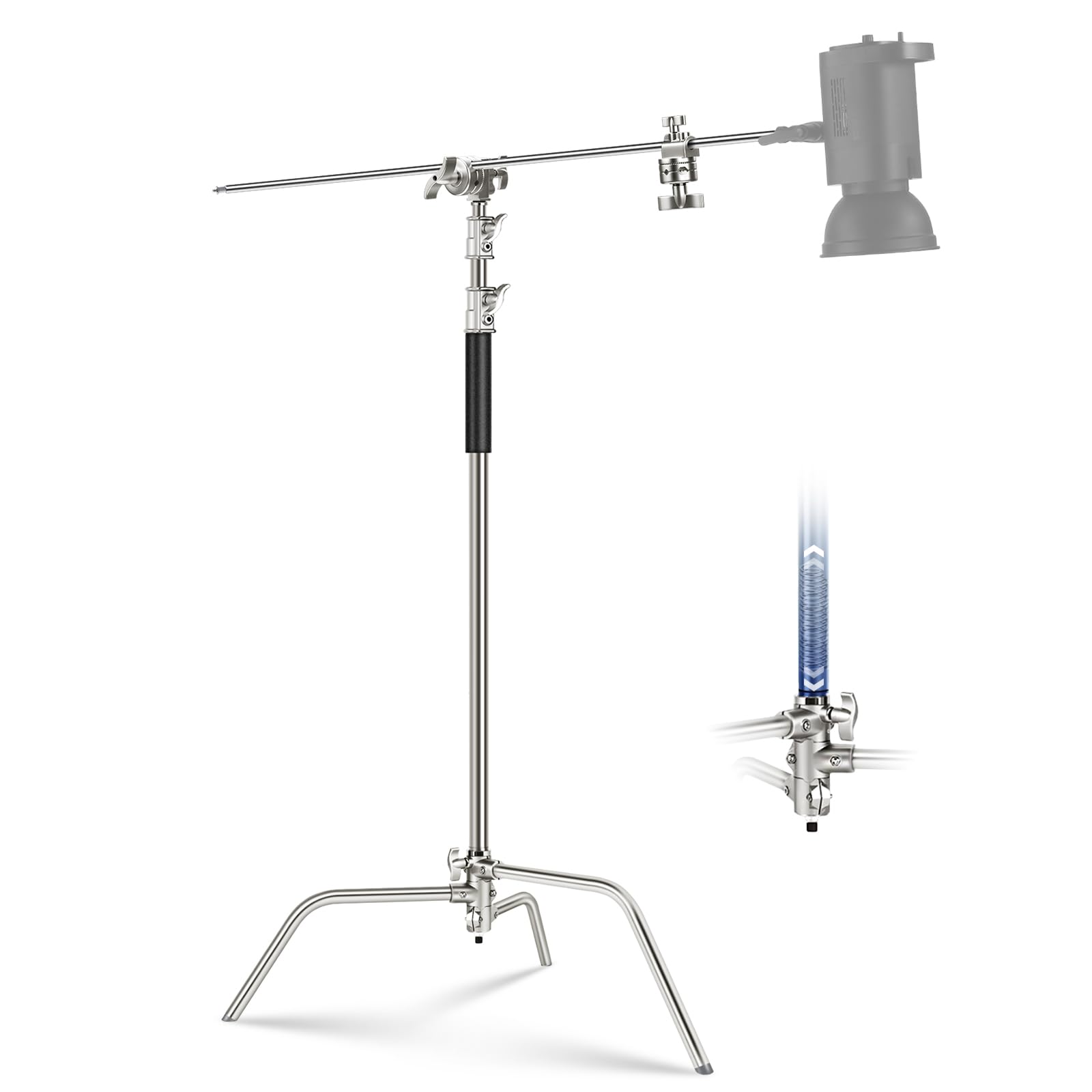 NEEWER BASICS Stativo C 100% in Acciaio Inox per Carichi Pesanti Braccio | Supporto Luci 320 cm, Braccio 128 cm, 2 Teste di Fissaggio per Monolight, Softbox e Riflettore da Studio…