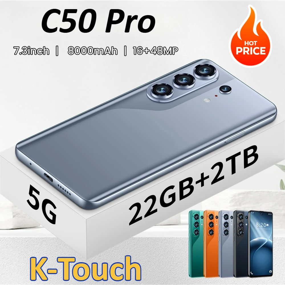 K-Touch Telefoni Cellulari C50 Pro Smartphone Android 7.3 HD 22GB 2TB 8000mAh Sblocco Facciale 5G Dual SIM Fotocamera 16+48MP Versione Globale Cellulari per Uomini e Donne Regalo