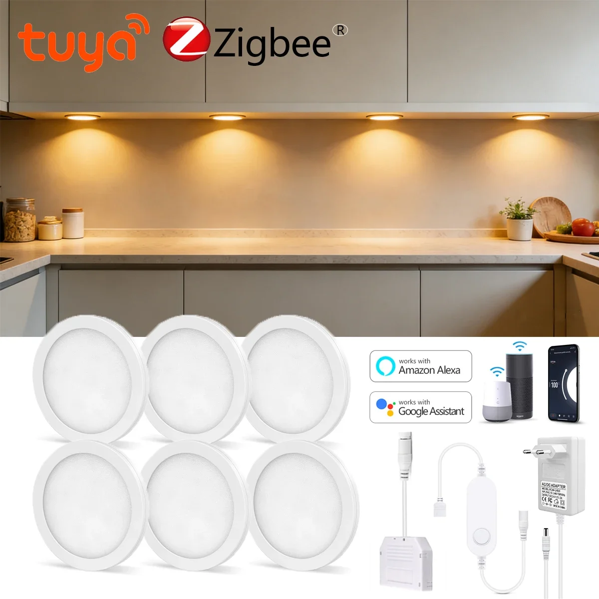 Lampada da pannello per illuminazione domestica intelligente con controller Zigbee Lampada da soffitto a parete per armadio dimmerabile 12V Supporto Tuya Alexa Google