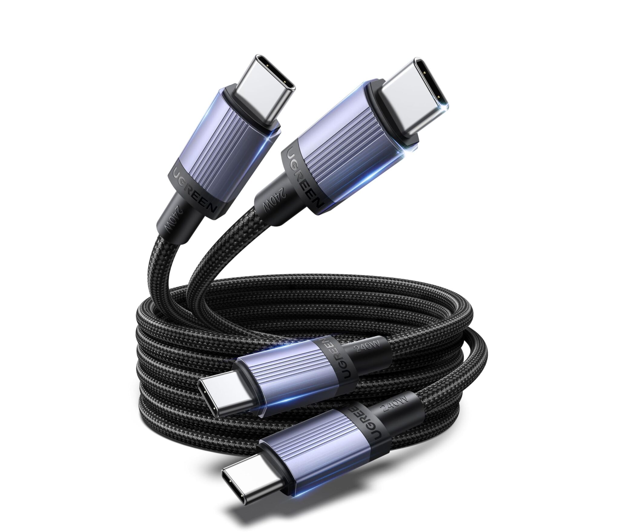 UGREEN Confezione Doppia Cavo USB C 240W Ricarica Rapida (2M) | Type C Nylon Intrecciato, Compatible con iPhone 17 Pro Max Air/16/15, iPad, Galaxy S26/S25/S24, Pixel 10/9, ecc.