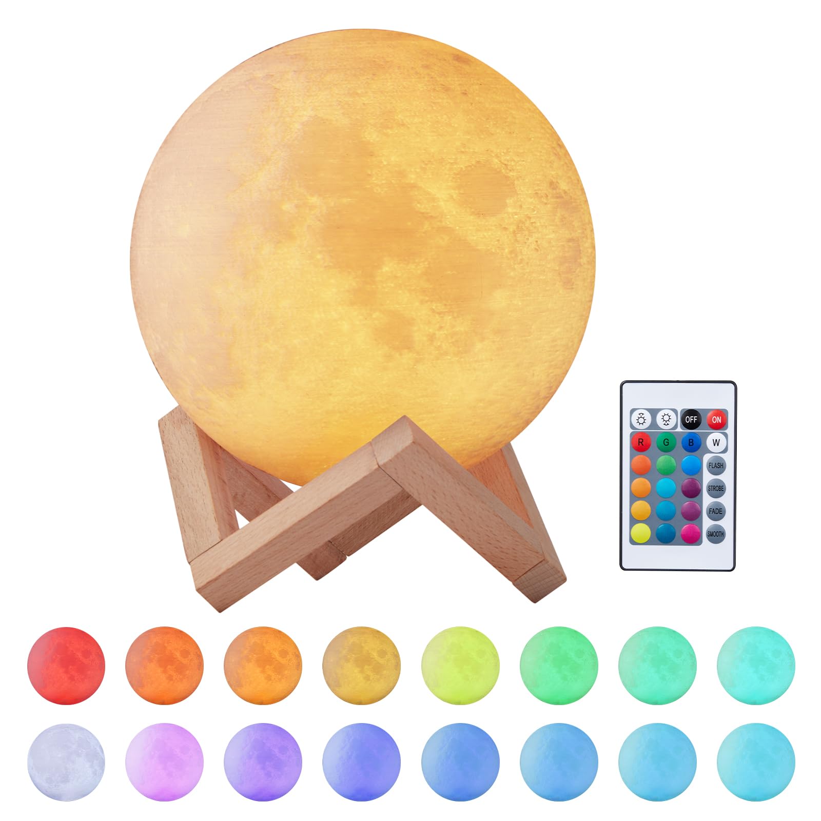 EXTSUD Lampada Luna, Luce Notturna LED a Forma di Luna 15cm, 16 Colori 4 Modalità, Regalo Perfetto per Compleanni e Feste