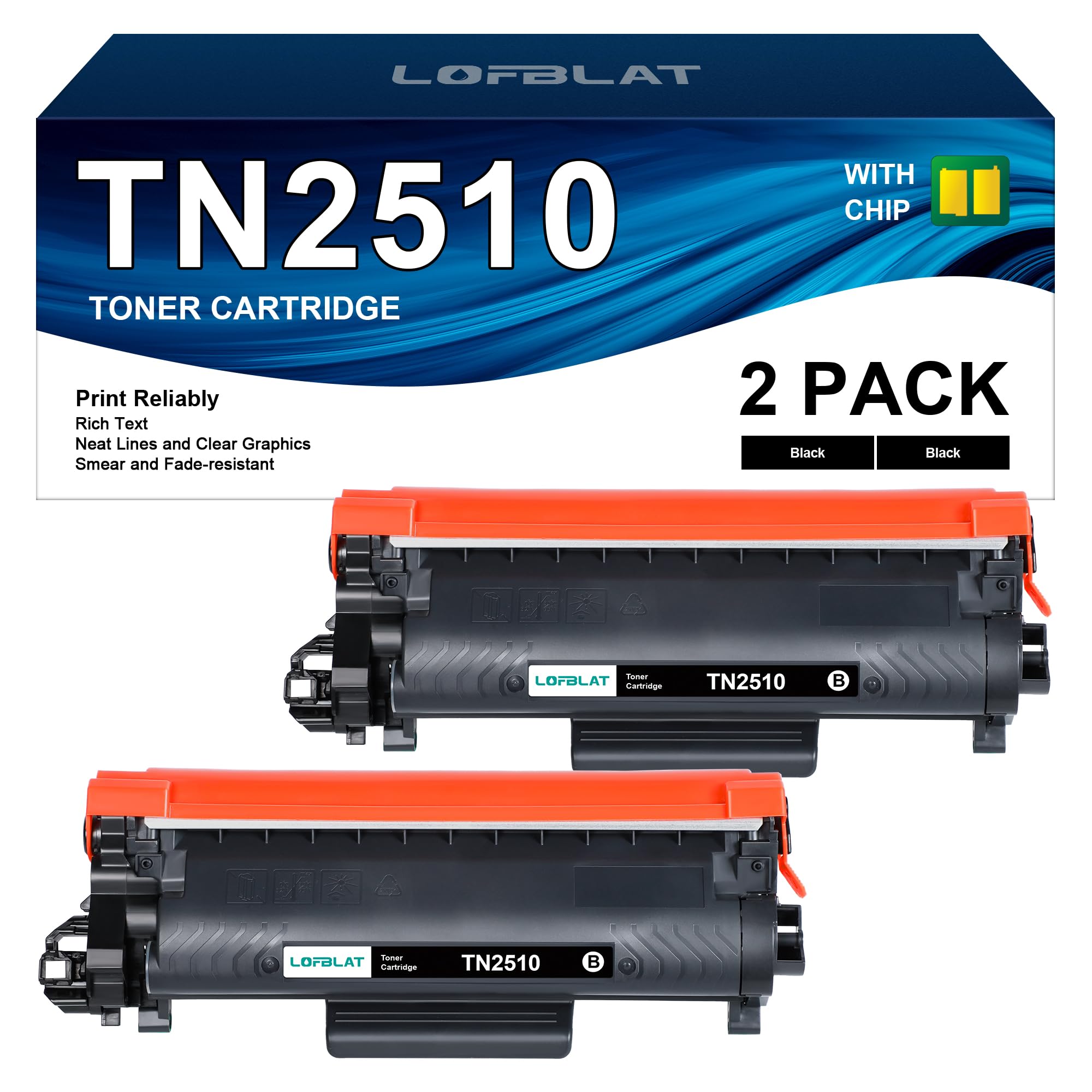LOFBLAT TN2510 Toner compatibile per Brother TN-2510 per MFC-L2800DW 2-Pack | Compatibile per toner brother mfc l2827dw, mfc l2800dw, hl-l2400dwe, mfc l2835dw, tn 2510, dcp-l2620d…