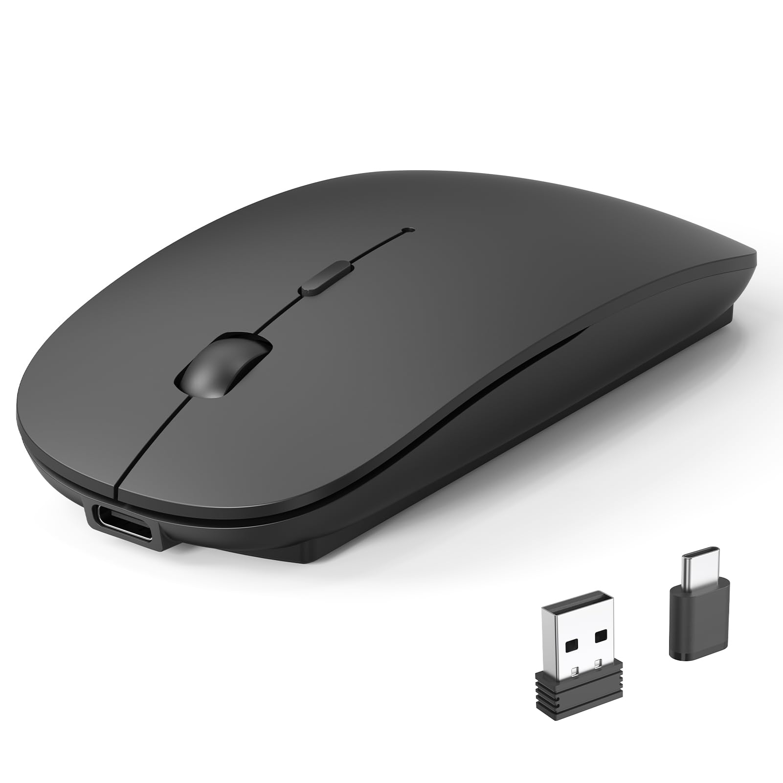 RaceGT Mouse Wireless Bluetooth 5.4+USB C+USB A-Nero | mouse senza fili silenzioso ricaricabile, Magic Mouse ultra piatto 1600DPI per PC, MacBook, iPad