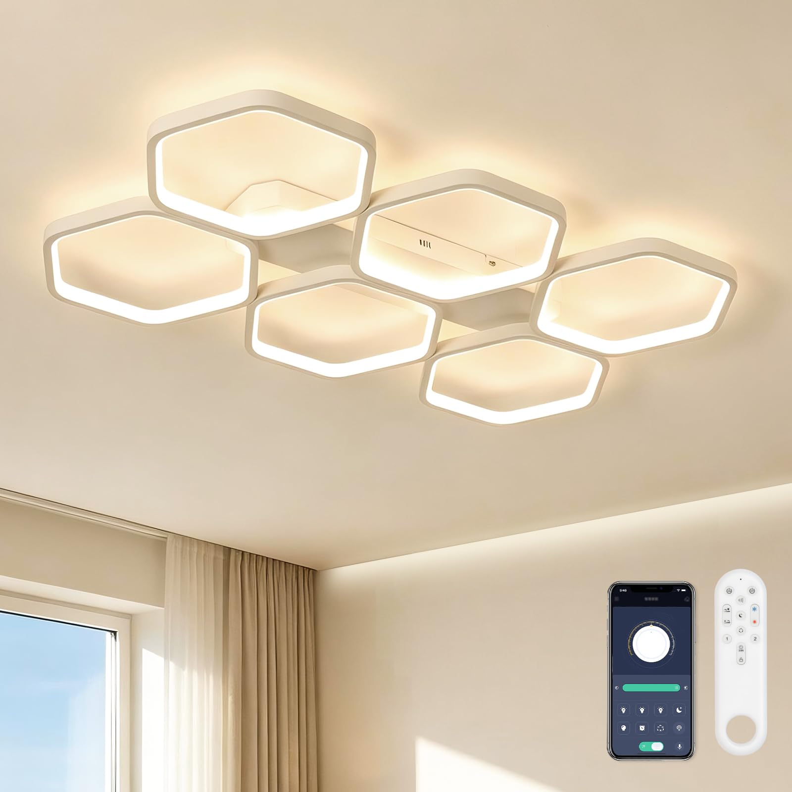 OTREN Plafoniera LED Soffitto Dimmerabile con Telecomando 60W 76cm | Lampadario Moderno 3000K-6500K con Luce Notturna, Timer e Funzione Memoria per Camera da Letto, Soggiorno e Cu…