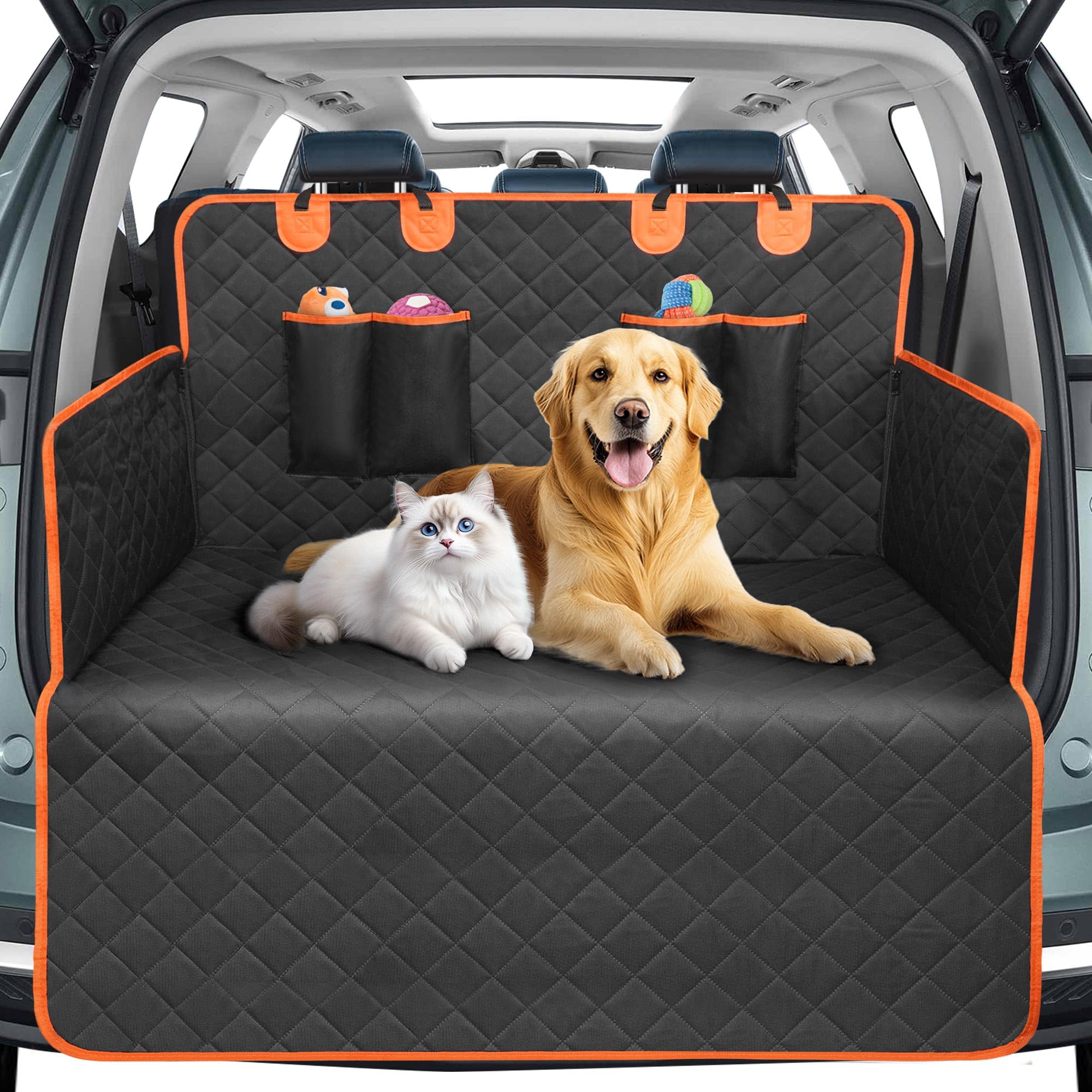 TORVEN Telo Auto per Cani - Telo Bagagliaio Auto Per cani con Protezione Laterale e Paraurti,Impermeabile & Antiscivolo & Graffi & Resistente,Telo Cane Auto Bagagliaio Facile da P…