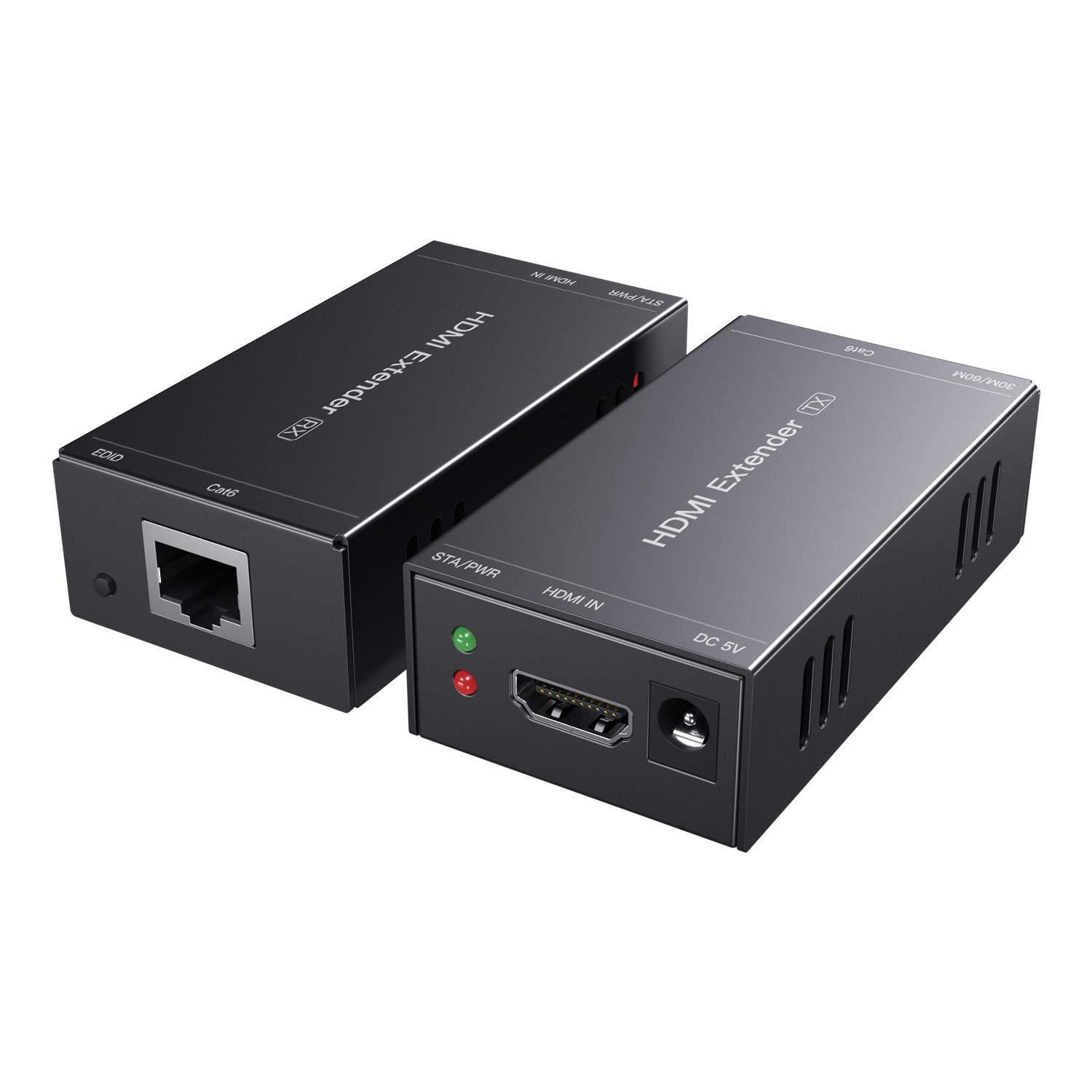 PWAYTEK Extender HDMI 1080P@60Hz 3D, trasmissione senza compressione fino a 50m via cavo Cat5e/Cat6/Cat7, con funzione EDID e alimentazione POC, kit trasmettitore e ricevitore inc…