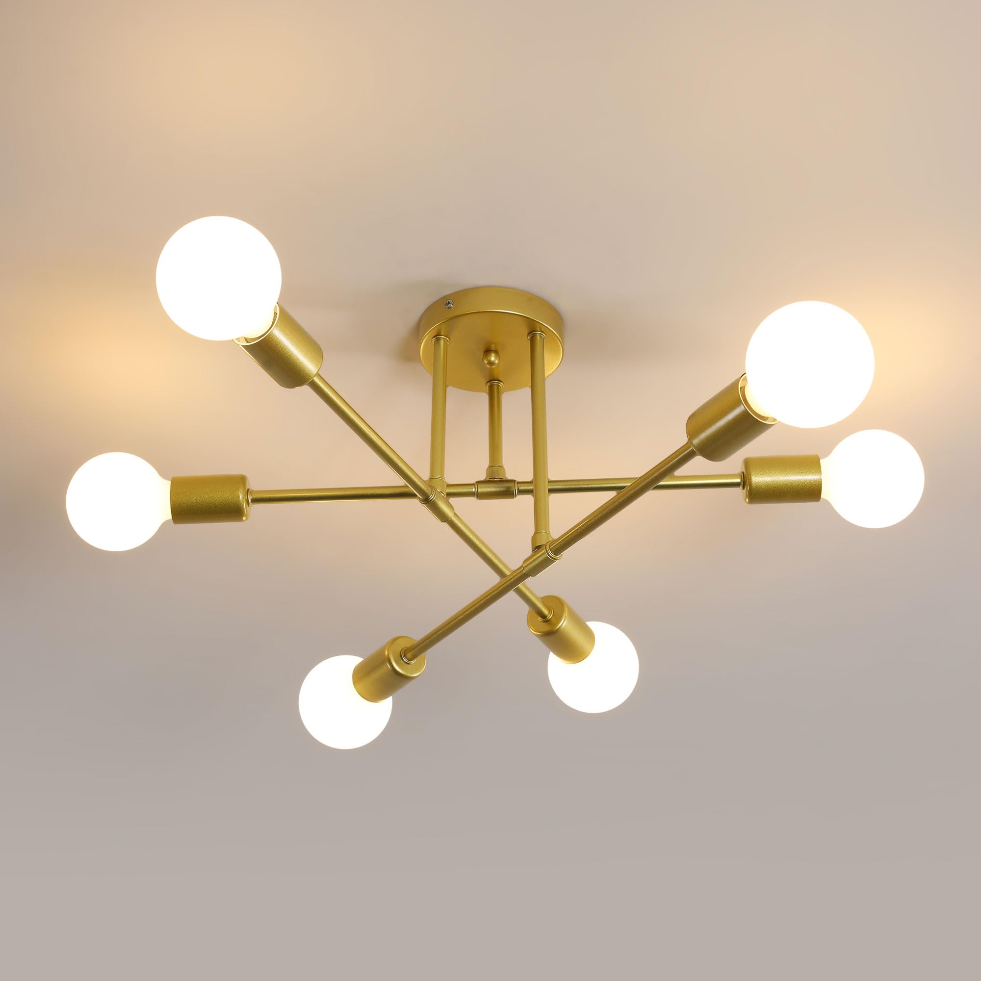 Comely Plafoniera Sputnik Moderno, Oro 6 Luci E27 Lampadario Industriale | Oro Lampada da Soffitto Retrò per Soggiorno Camera da Letto Cucina Ristorante