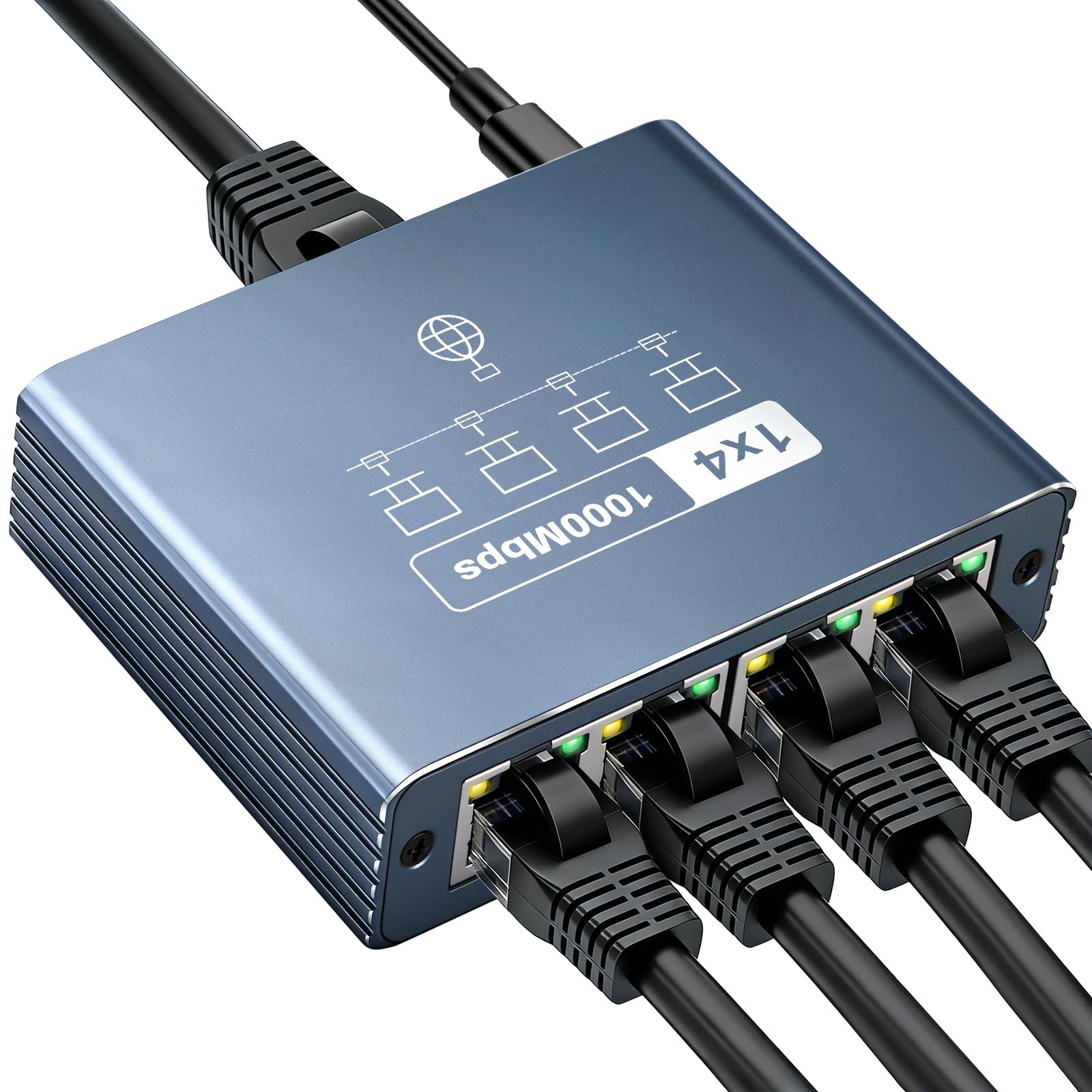 Switch Ethernet 4 Porte 1000Mbps Splitter RJ45,Sdoppiatore Ethernet Gigabit | Switch LAN Gigabit con Cavi Ethernet di Cat5/5e/6/7/8, Splitter Ethernet per Computer, Router, Hub, T…