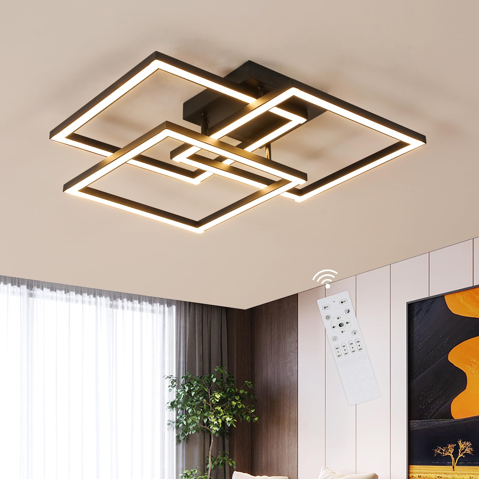 DELIPOP Plafoniera LED Soffitto Dimmerabile, 40W 4500LM Quadrata Lampadario | Lampada da Soffitto Moderno con Telecomando 3000K-6500K, Funzione di Memoria per Soggiorno Camera da…