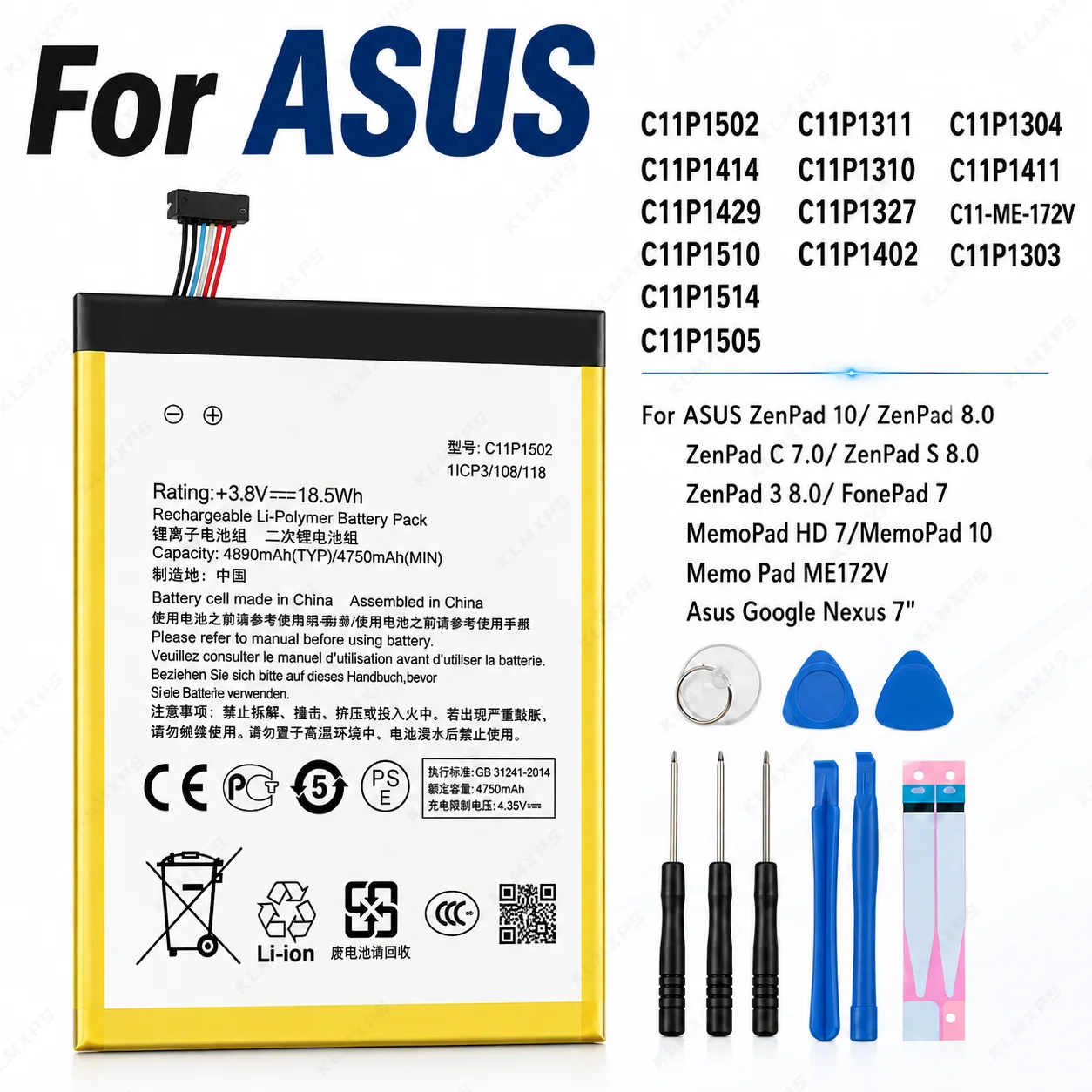 Batteria di ricambio per ASUS ZenPad 10/S 8.0 Z380KL, FonePad 7 ME175 ME372, MemoPad HD 7/10 ME172V, Nexus 7
