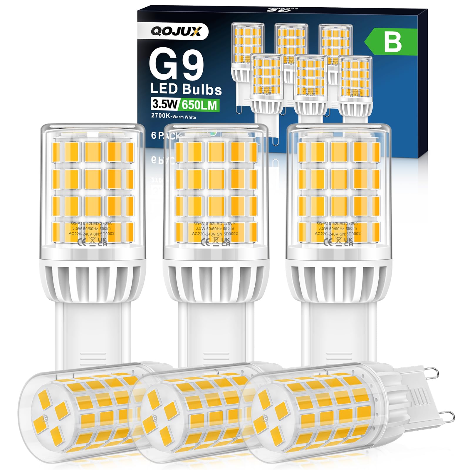 QOJUX Lampadina G9 3.5W 650LM, Equivalente a 50W Lampada Alogena | 2700K Lampadine G9 LED Luce Calda Risparmio energetico, Angolo a fascio 360°, AC 220-240V, Non Dimmerabile, Conf…