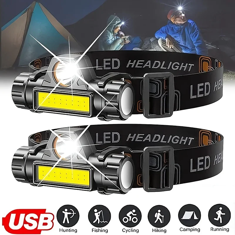 Lampada frontale ricaricabile COB LED USB Forte faro magnetico potente Torcia frontale impermeabile super luminosa per la pesca all'aperto