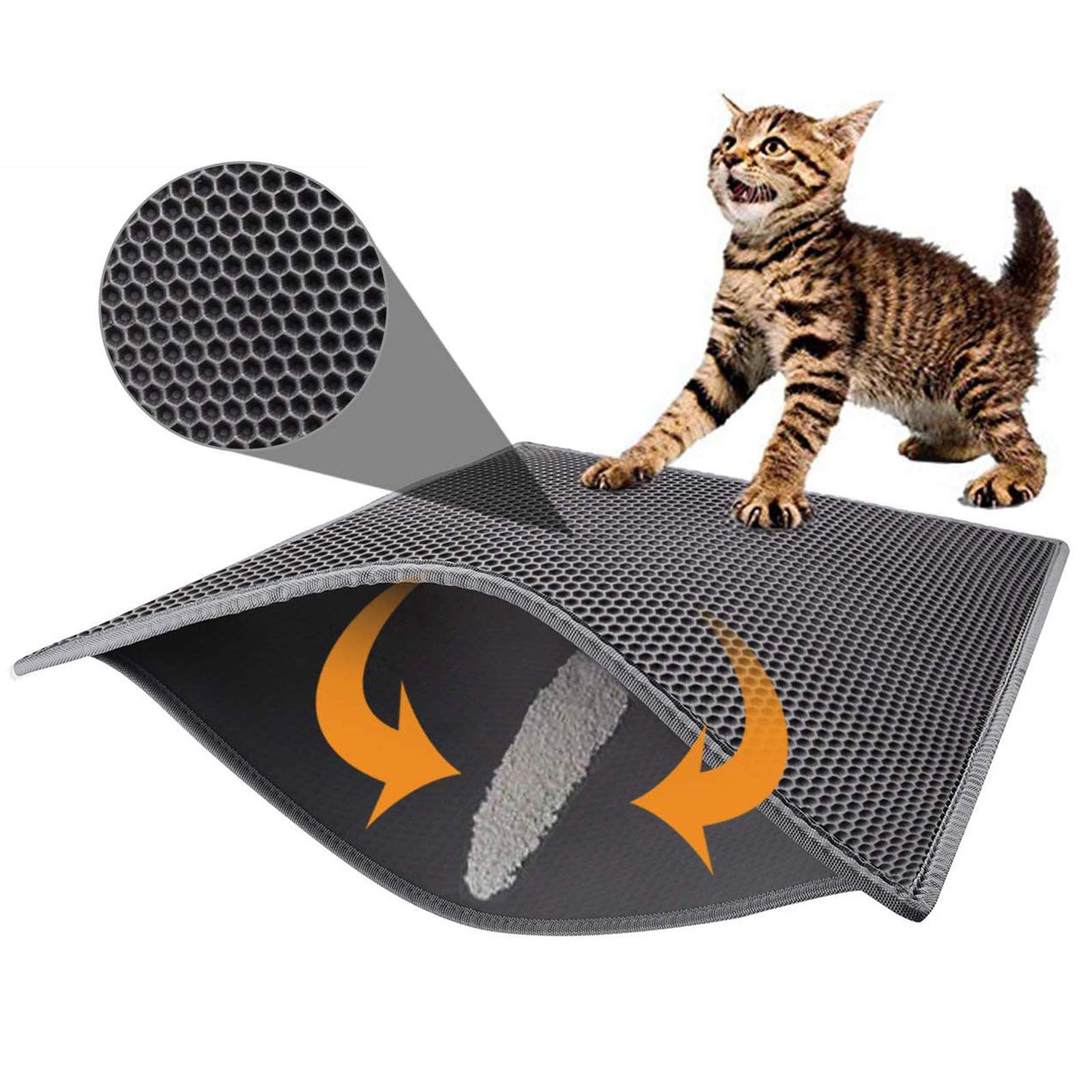 Pieviev Tappetino Lettiera Gatto, Tappeto Grande Antisabbia, 76x61cm Grigio | impermeabile, tappetino raccoglie sabbia, doppio strato a nido d'ape, lavabile, sotto la lettiera, ca…