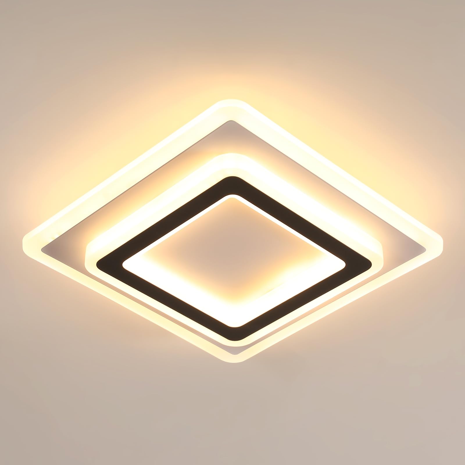 Comely Plafoniera LED, Lampada da Soffitto Moderna 38W 4275LM 3000K | Quadrato Lampadario LED Soffitto Moderno per Soggiorno Cucina Bagno Camera da Letto Corridoio, Luce Calda