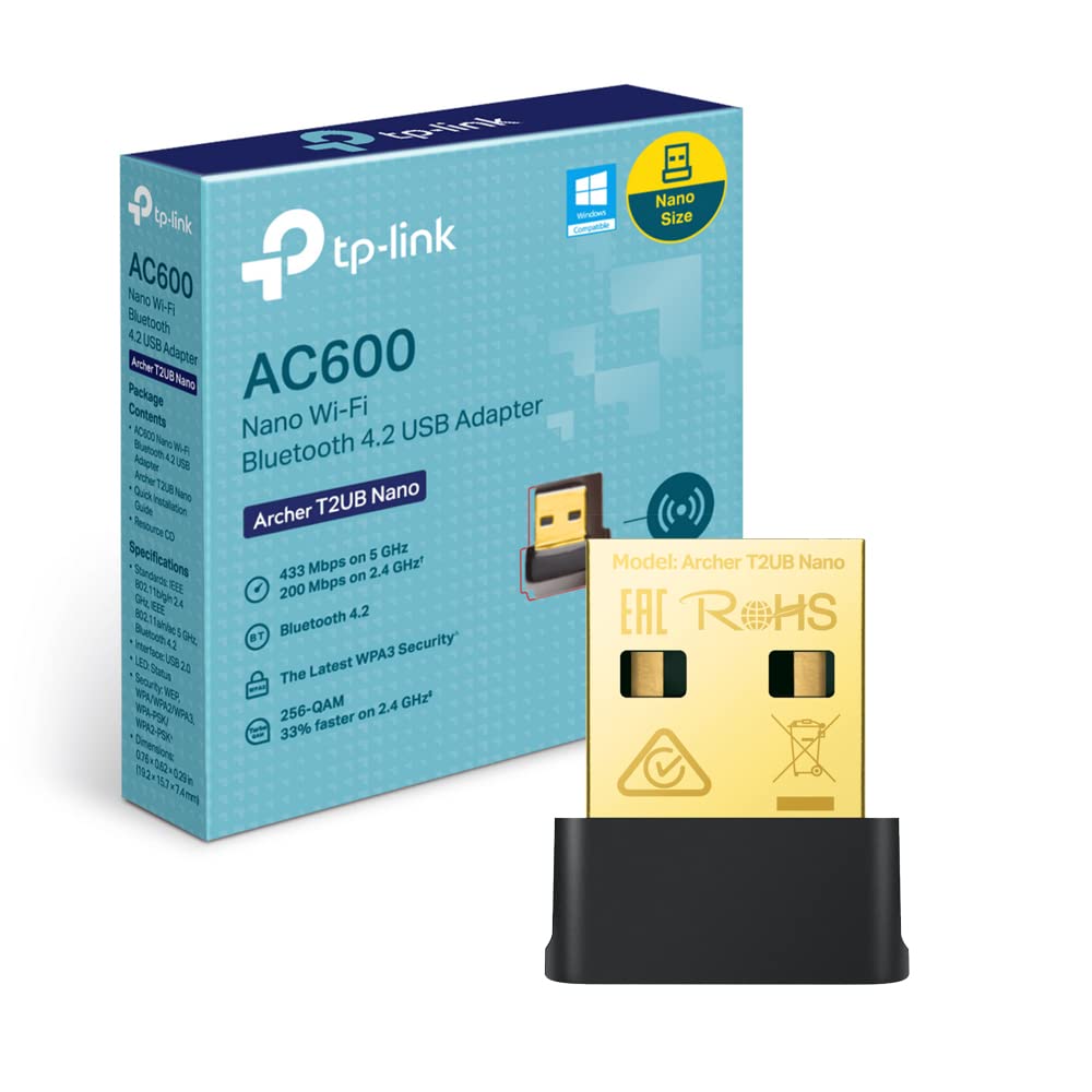 TP-Link Archer T2UB Nano Adattatore USB Wi-Fi AC600Mbps Bluetooth 4.2 PC | Per Potenziare il Segnale Wi-Fi di Computer Desktop, Windows 11 e 10, MU-MIMO, Cuffie, Mouse, Tastiere e…