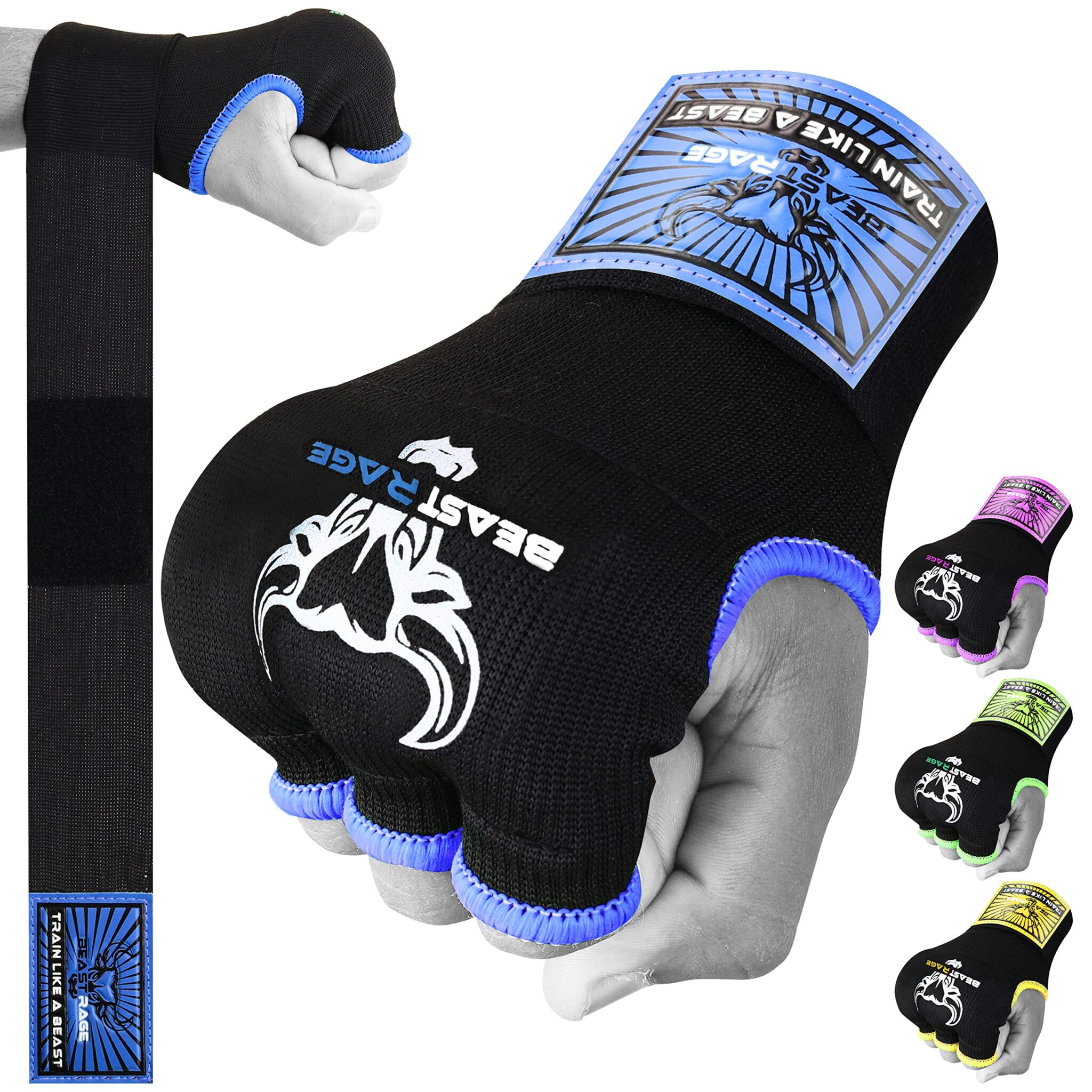 BEAST RAGE Guantoni da Boxe in Gel per Le Mani, 75 cm, Imbottiti, Elastici, per Allenamento, Muay Thai, Bende UFC per Uomo, Donna e Bambini