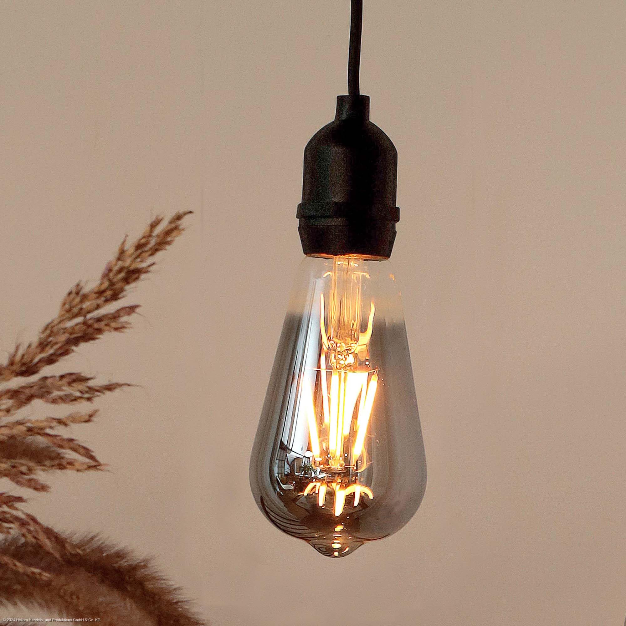Hellum Lampada a sospensione con batteria e telecomando, ST64 Ø 6,4 x 13,8 cm, lampadina smoky con batteria, lampada a sospensione retrò dimmerabile (4 batterie AA non incluse) 15…