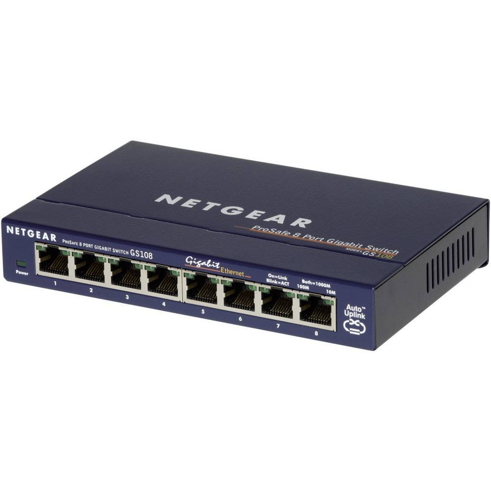 NETGEAR Switch di rete Gigabit a 8 porte (GS108) - Switch Ethernet - Splitter Ethernet - Plug-and-Play - Funzionamento silenzioso - Montaggio a parete o da tavolo