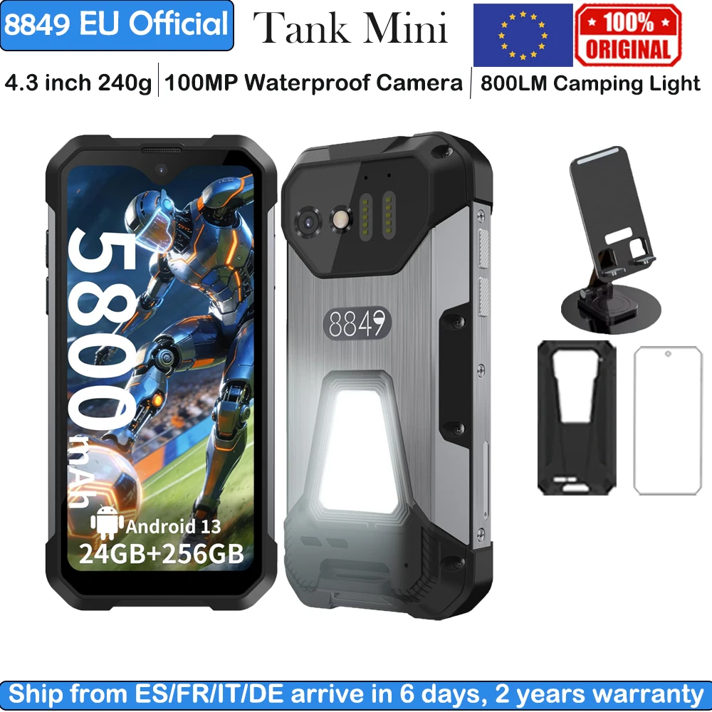 Smartphone robusto 8849 Tank Mini, 24GB 256GB, 5800mAh, fotocamera da 100Mp, cellulare impermeabile da 4,3 pollici.