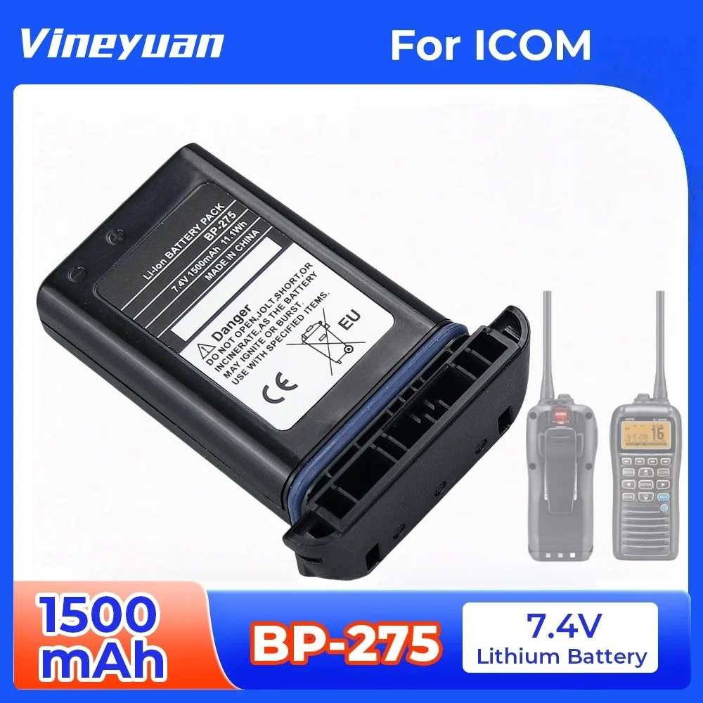 BP-275 Batteria ricaricabile agli ioni di litio da 7,4 V 1500 mAh per radio bidirezionale portatile Icom IC-M91D IC-M92D.