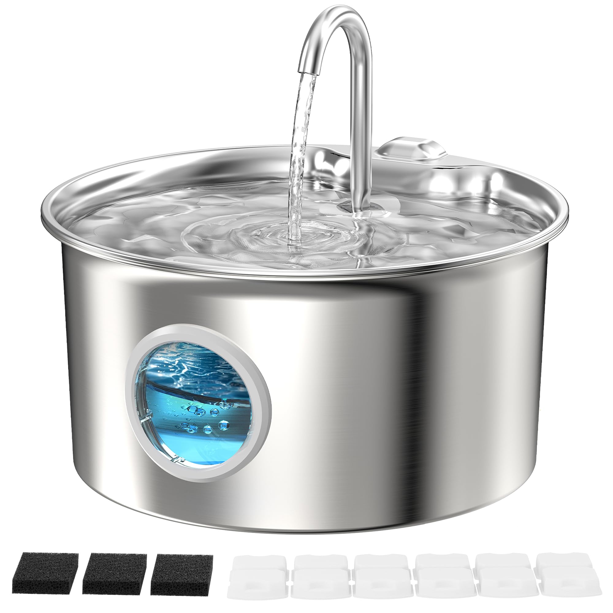 Fontanella Gatto Acciaio Inox: Fontanella Gatti Silenziosa - 2.6L Automatica Fontana Gatti - Dispenser Acqua Elettrico - Abbeveratoio per Gatto Rubinetto - Filtro Multipla con 6 F…