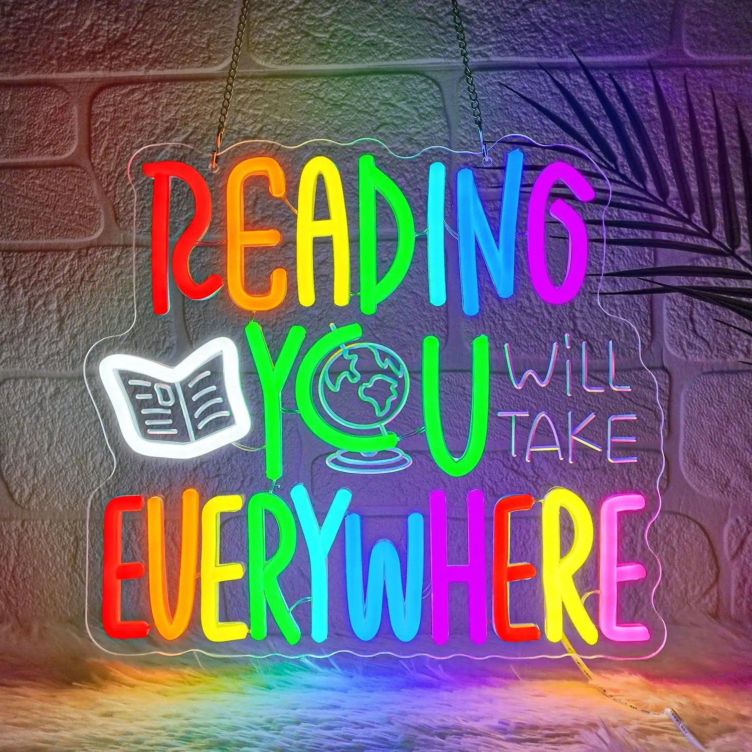 Insegna al Neon Ispirazionale con Luce LED Dimmerabile e Scritta 'Reading Will Take You Everywhere' per Decorazione di Aula, Camera da Letto, Dormitorio, Biblioteca