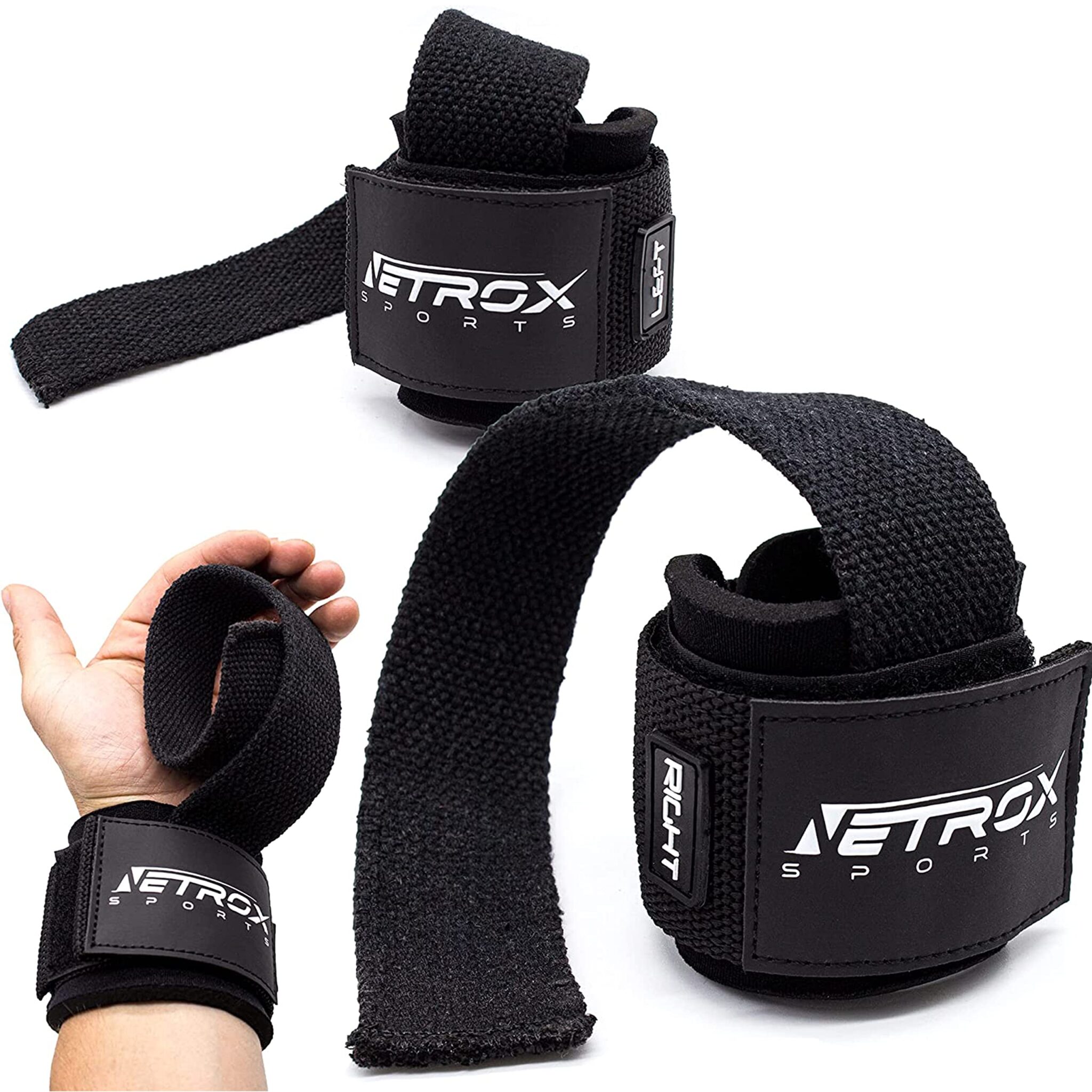 NetroxSports - straps palestra uomo e donna, cinghie sollevamento pesi, lifting per stacchi powerlifting, fasce polsi anti-slip, accessori fitness multifunzionali bodybuilding cro…