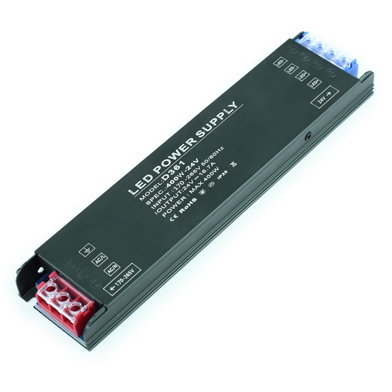 KSIBNW Alimentatore 24V Trasformatore AC 220V a DC 24V 16,6A 400W, Slim LED Trasformatore Trasformatori Netzteil Interruttore Adattatore Tensione Costante Alimentatoredi Bassa per…