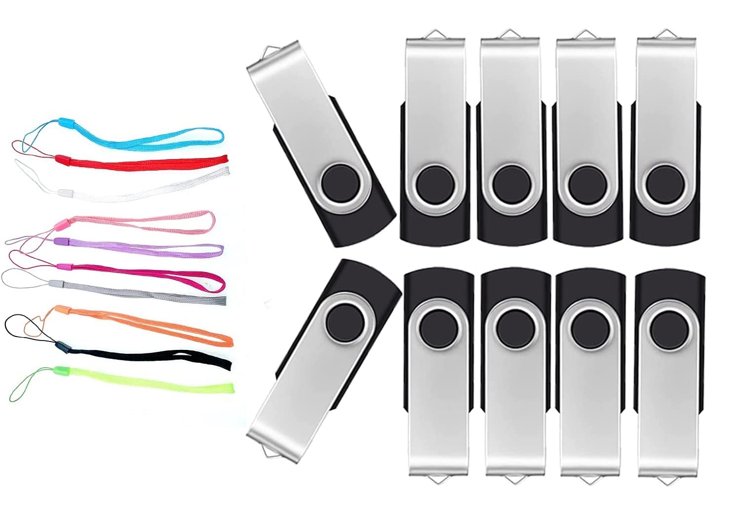 FEBNISCTE Chiavetta USB 4GB Penna USB 10 Pezzi,Pen Drives Pennetta USB 2.0 | 4 GB Portatile Pennina USB, Nero Pen Drive con Corda-Girevole Chiave USB 4 Giga Chiavette Dati Regalo…