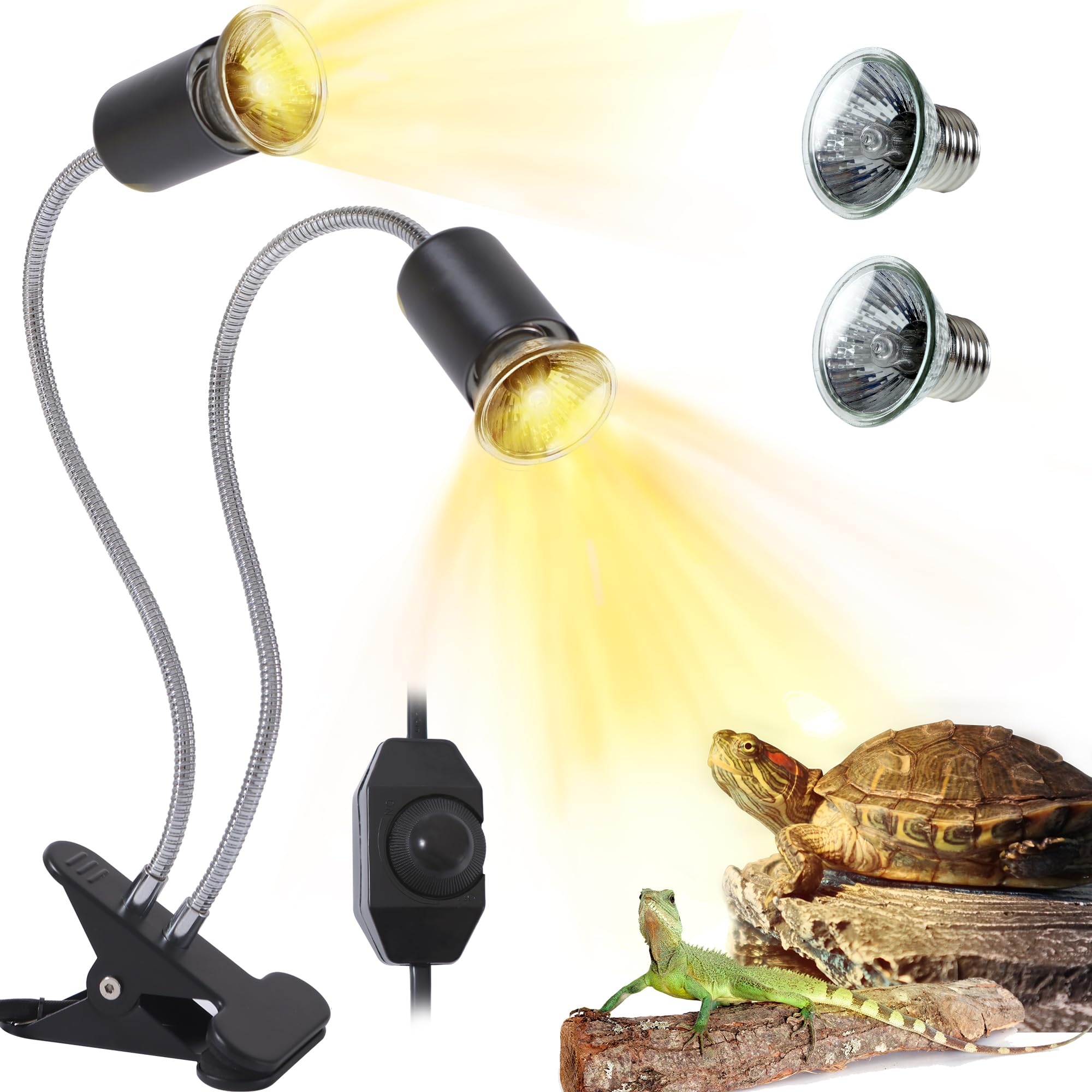 PewinGo Lampada Tartarughe (con 2 lampadine da 50W), Dimmerabile, Lampada Rettile UVA UVB, per Serpente, Lucertola, Cacatua, Camaleonte ecc