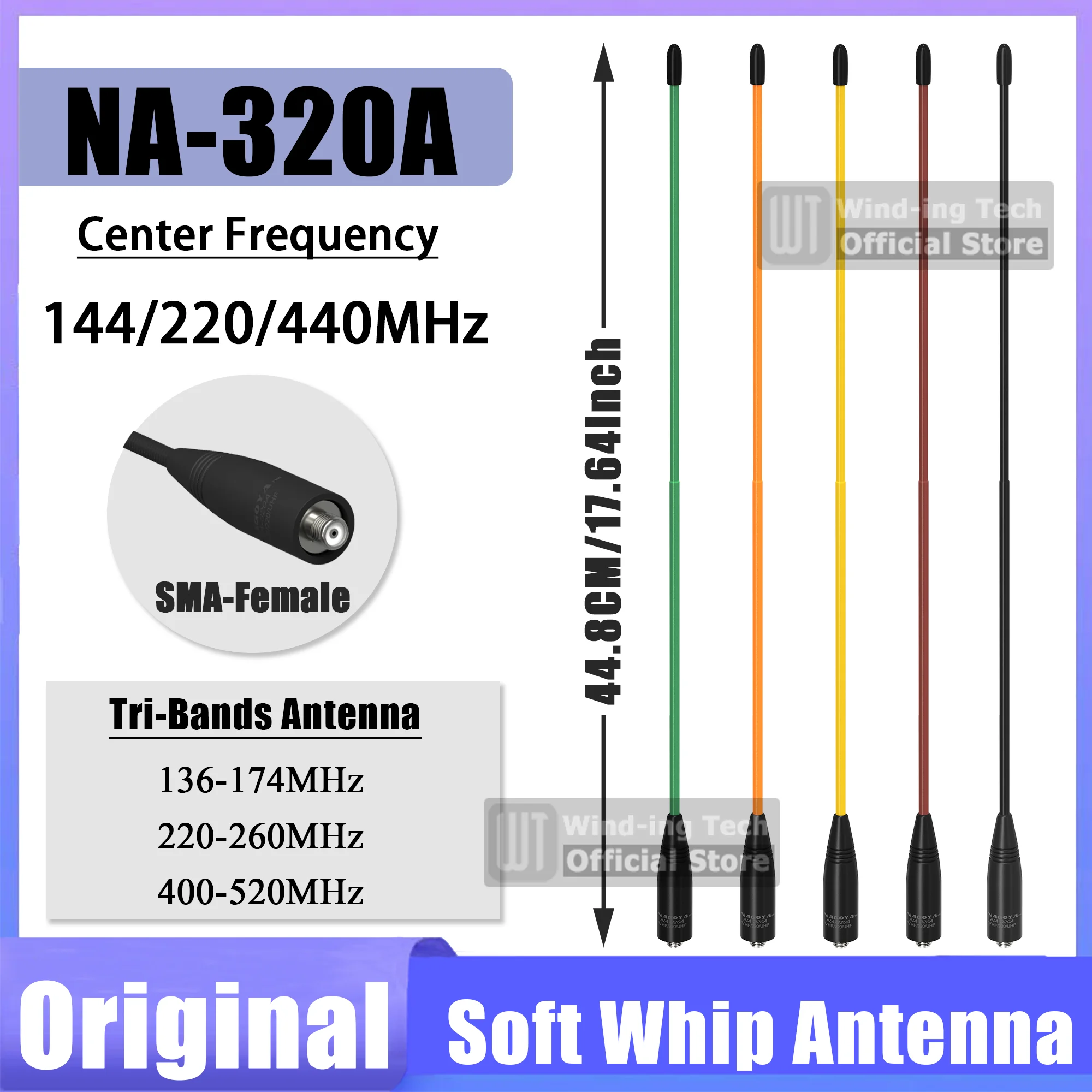 Originale Nagoya NA-320A Antenna ad alto guadagno Tri-Band SMA-Femmina Soft Whip Antenna di qualità superiore per Baofeng UV-32 UV-5RM Ham Radio