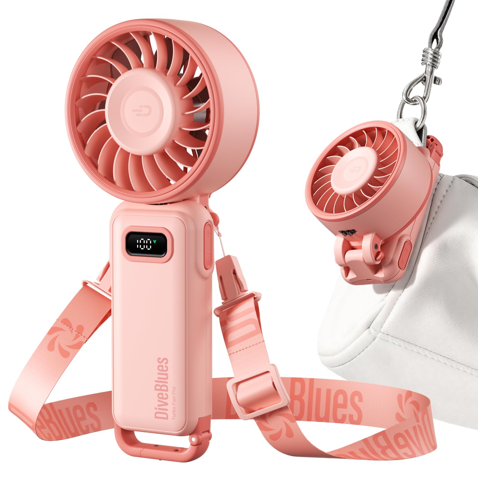 Diveblues Ventilatore Portatile Pieghevole con Batteria - 100 Velocità Regolabili e fino a 12h di Autonomia - Potente ma Piccolo per Mano, Scrivania e Collo - Ideale per Viaggi, S…