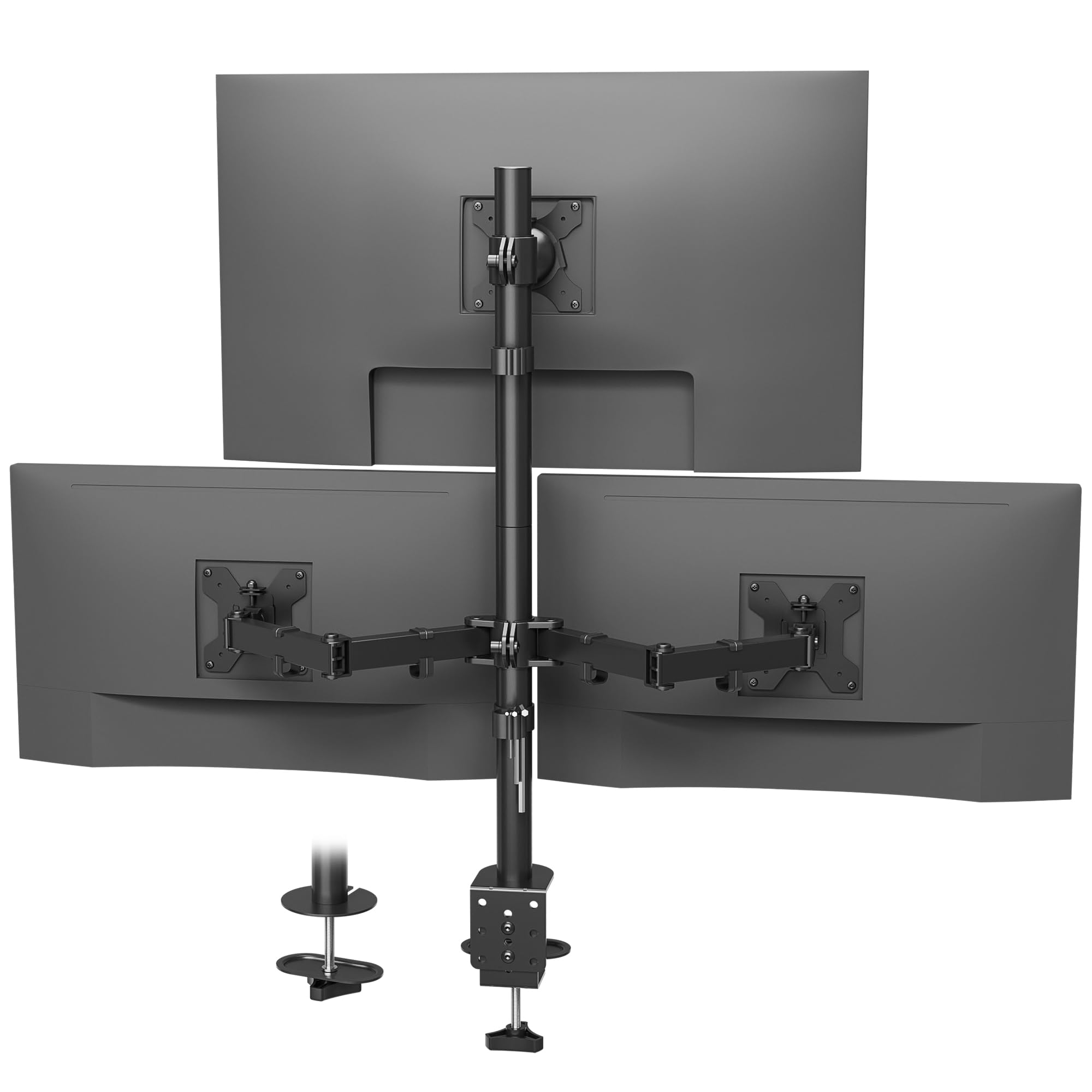 BONTEC Supporto Monitor Triplo per Schermo da 32" e Due da 27", VESA 75/100mm Morsetto Scrivania, Regolazione Dell'altezza con Inclinazione, Braccio Monitor Capace di 10 kg