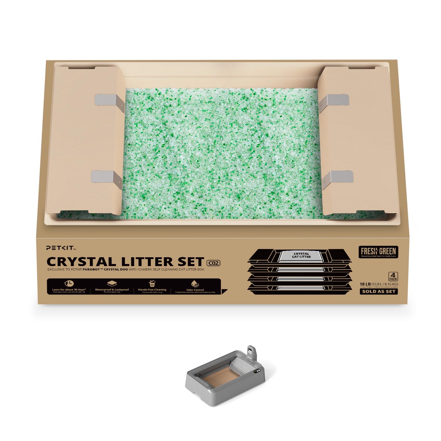 PETKIT Lettiera per Gatti Crystal, Lettiera per Gatti non Agglomerante, Compatibile con PUROBOT CRYSTAL DUO, Eliminazione Multi-odore, Antipolvere, Leggera e Pronta, Ricambio Dire…