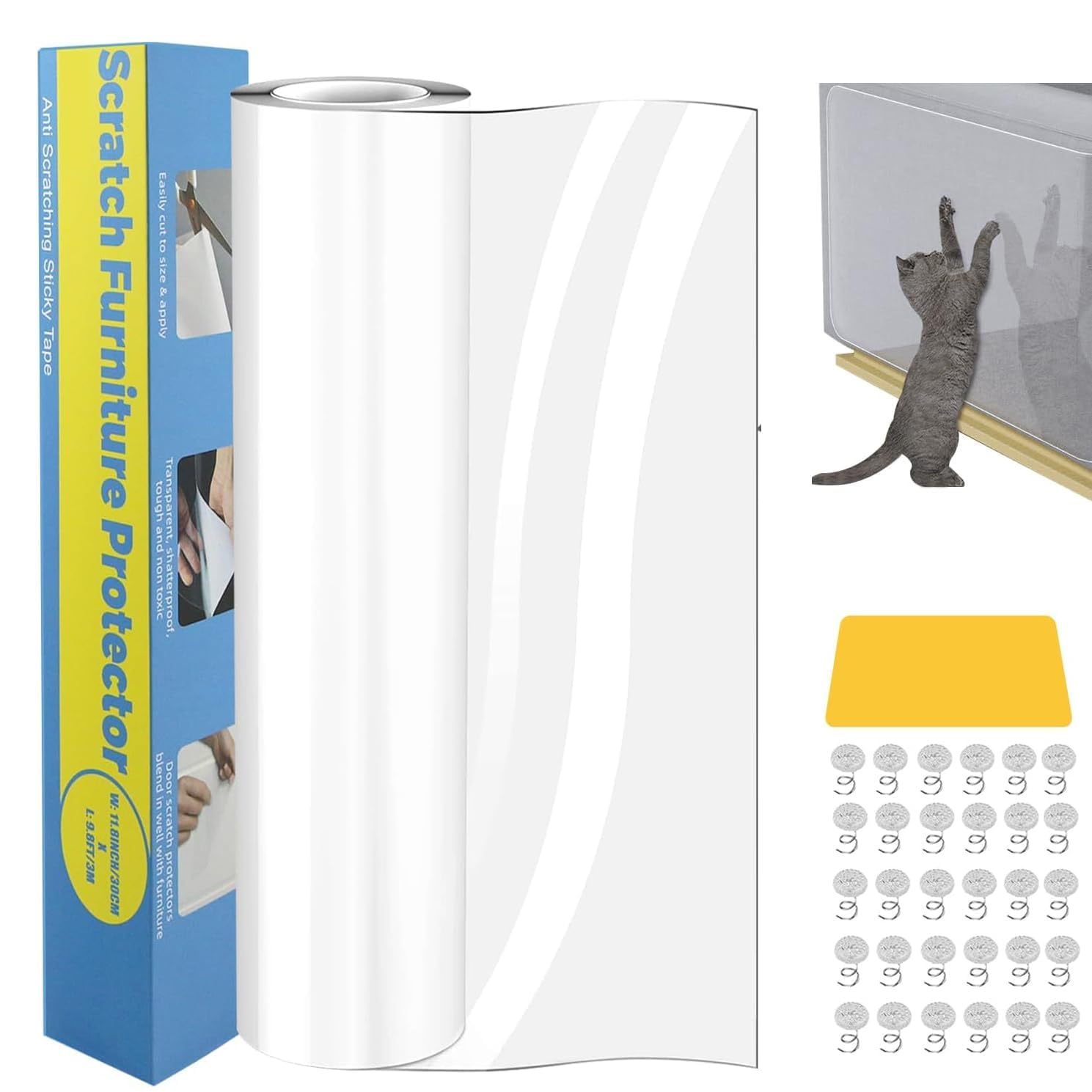 Protezione Graffi Gatto, 30X300CM Protezione antigraffio per gatt, Divano Gatti Graffi Protezioni per Mobili per Divani, PVC Anti-Graffio Protector, Protezione per Divano Porta e…